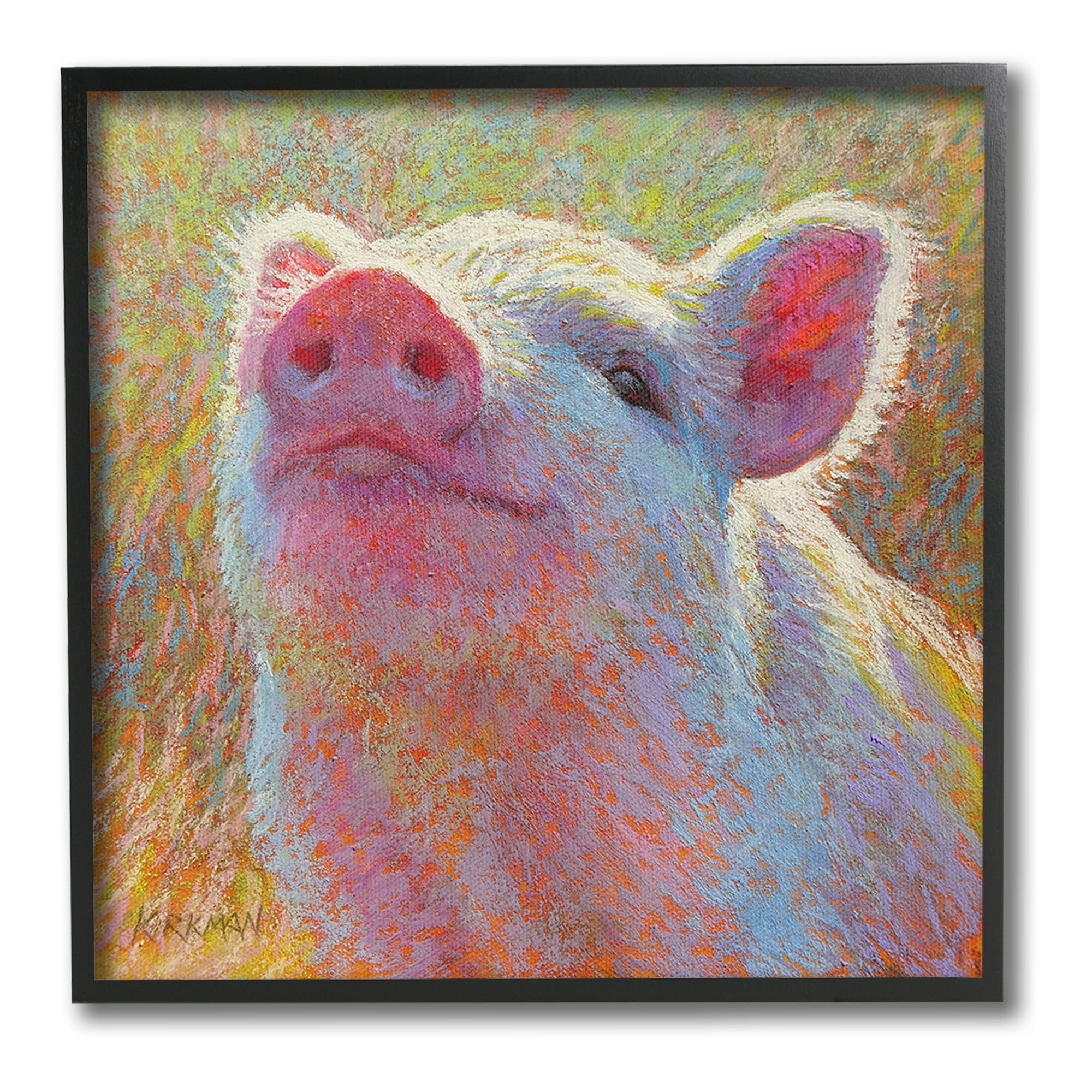 Stupell Industries Impressionist Pig Painting Animals & Insects Painting Black Framed Art Print Wall Art, 24 x 24