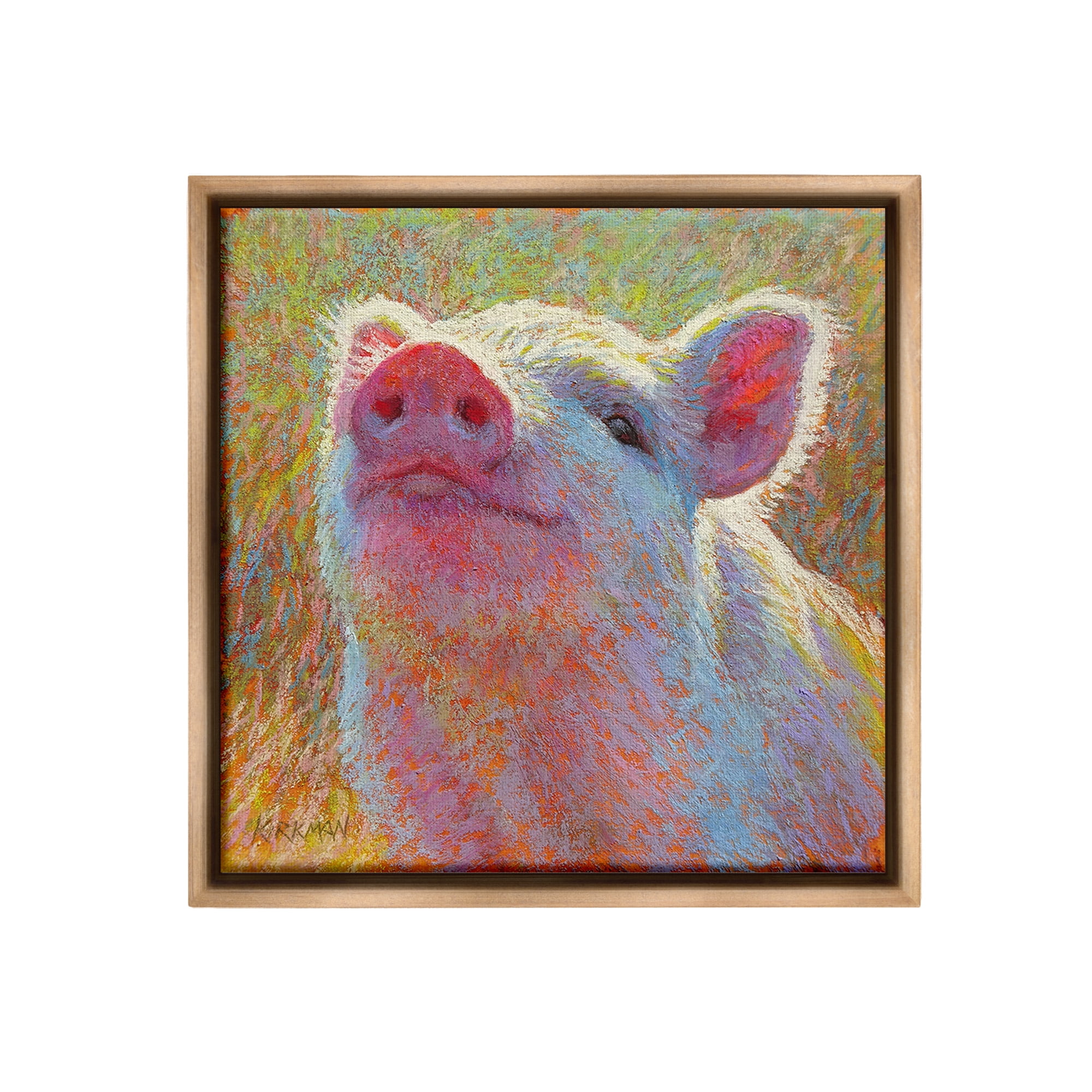 Stupell Industries Impressionist Pig Painting Animals & Insects Painting Brown Floater Framed Canvas Art Print Wall Art, 18 x 18