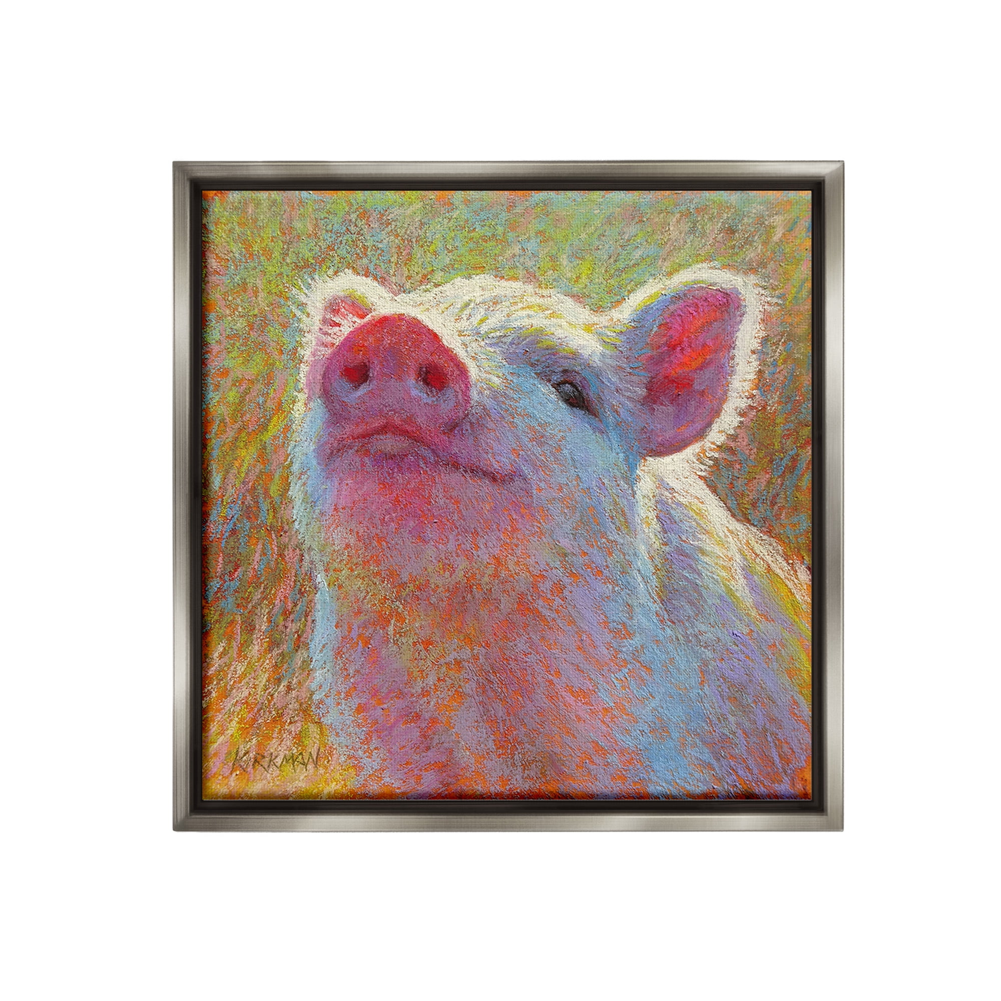 Stupell Industries Impressionist Pig Painting Animals & Insects Painting Gray Floater Framed Canvas Art Print Wall Art, 18 x 18