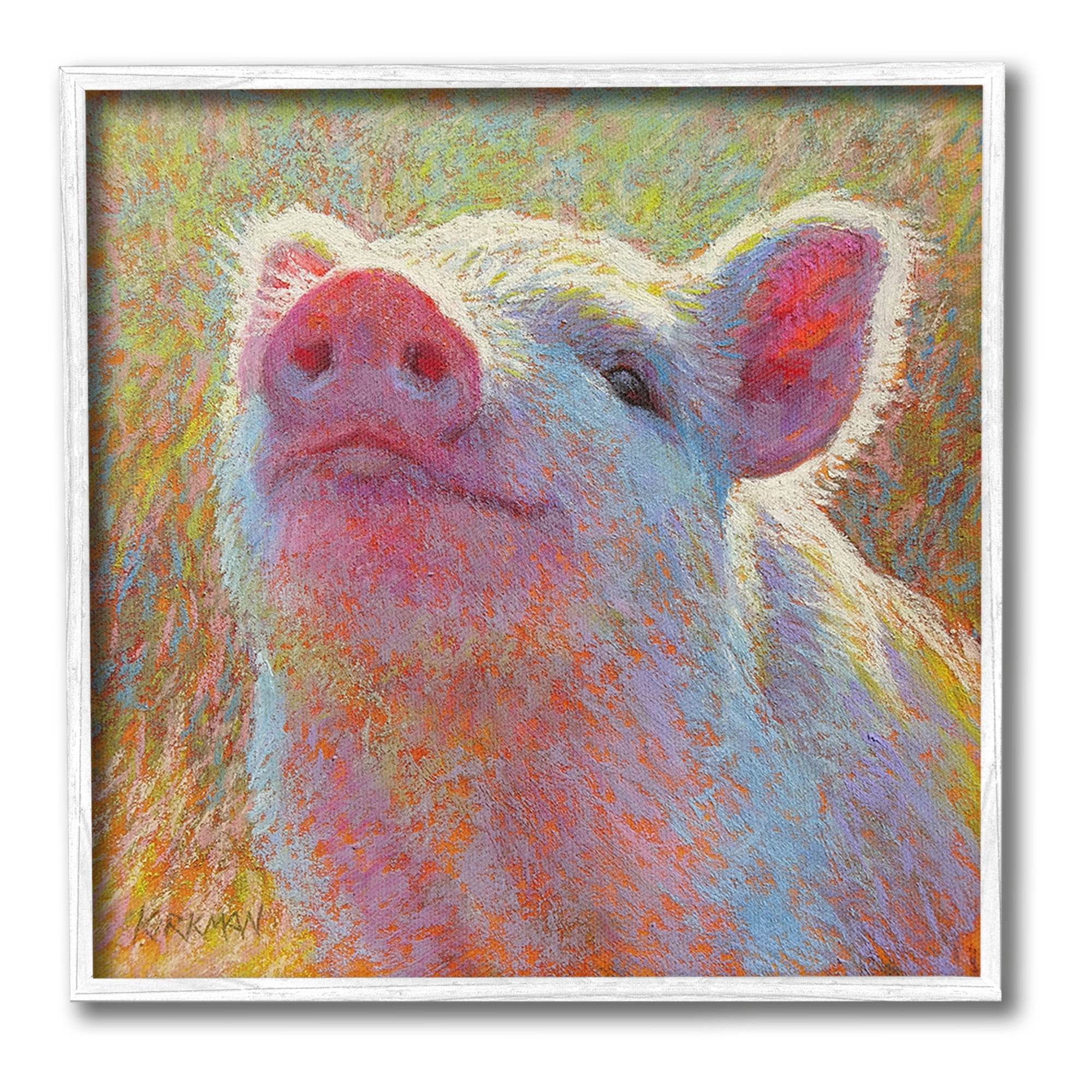 Stupell Industries Impressionist Pig Painting Animals & Insects Painting White Framed Art Print Wall Art, 17 x 17