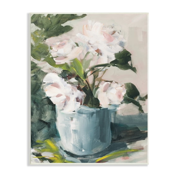 Stupell Industries Impressionist Potted Flowers Green Leaves Pink Petals, 13 x 19, Designed by Jane Slivka