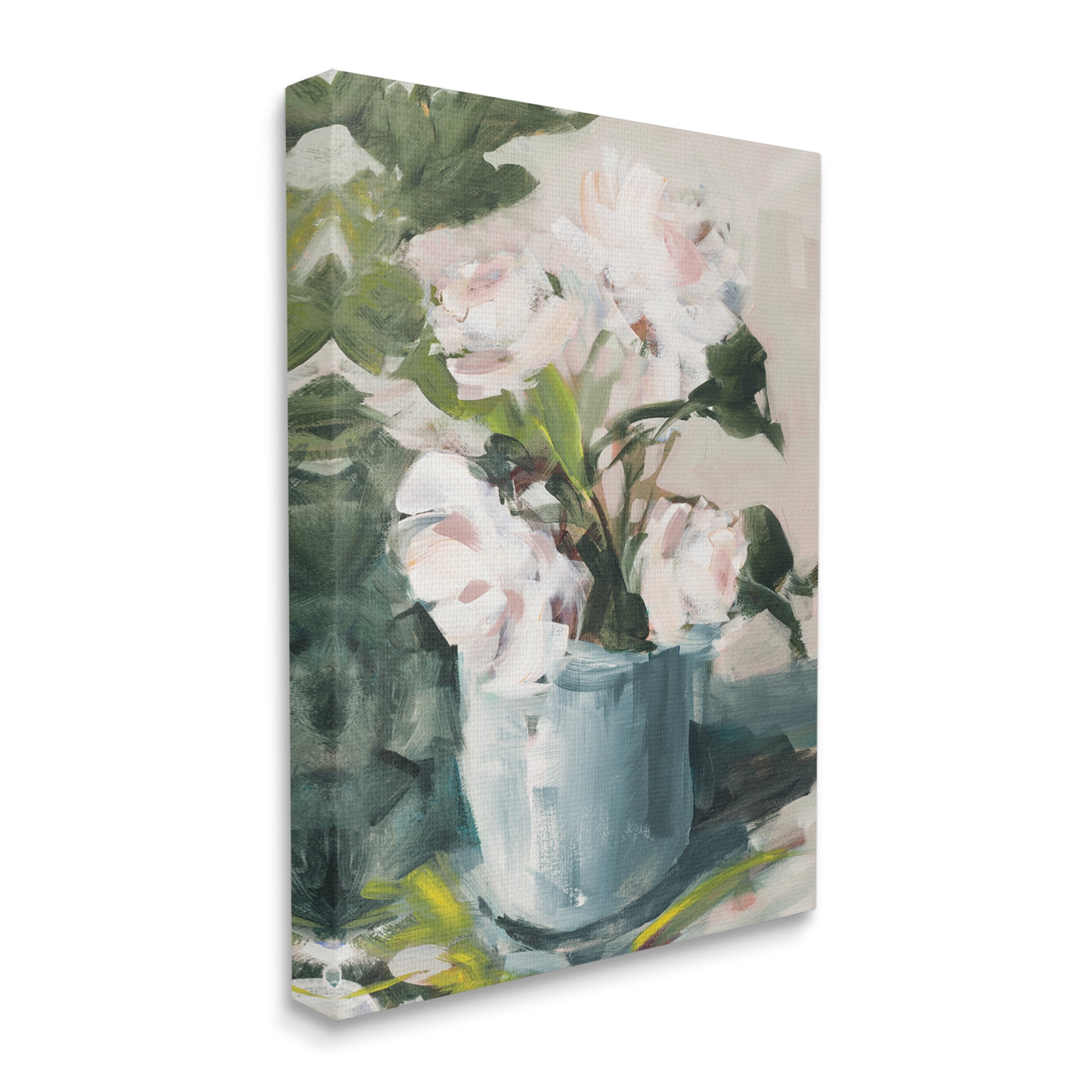 Impressionist Potted Flowers Canvas Wall Art in Green and Pink
