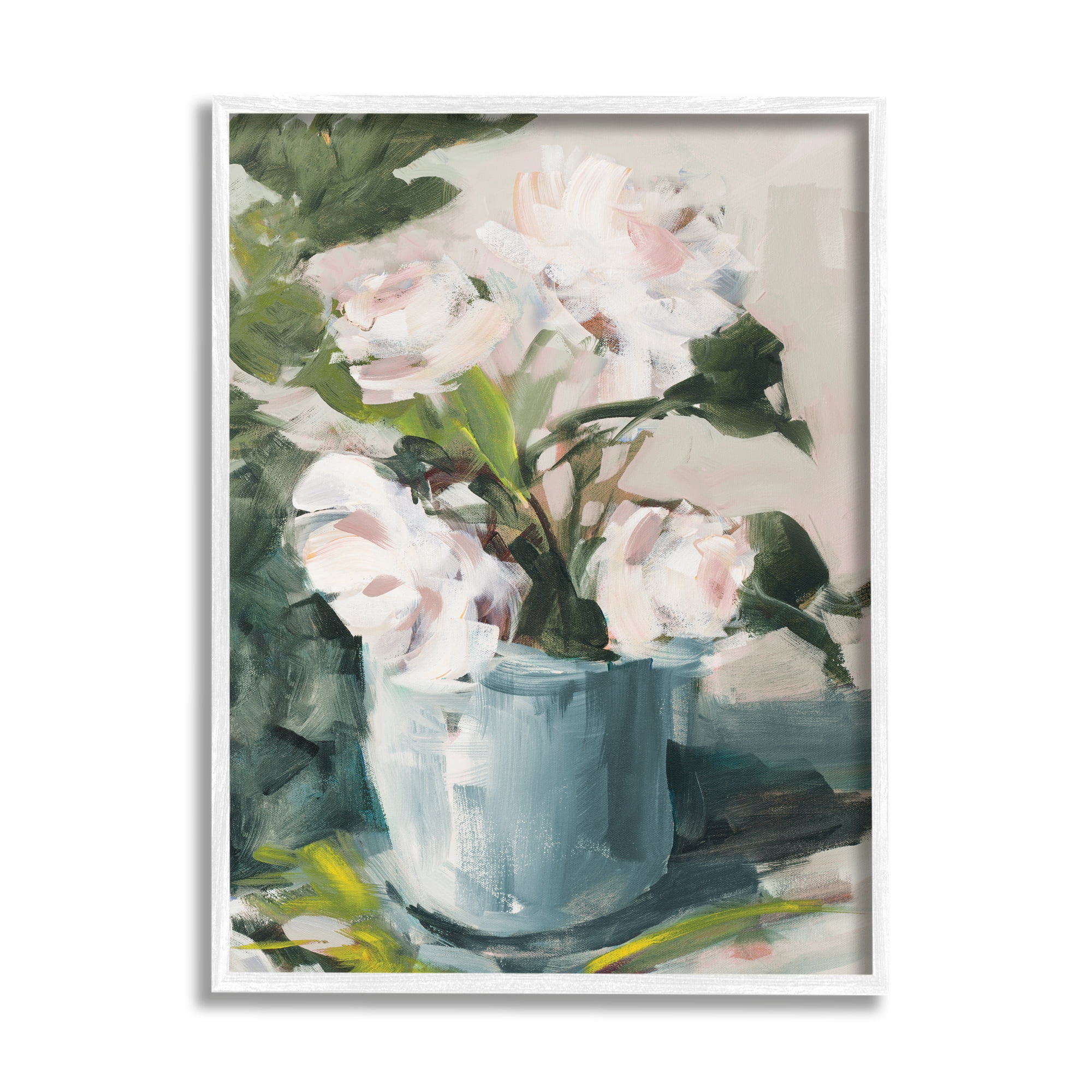 Stupell Industries Impressionist Potted Flowers Green Leaves Pink Petals Paintings White Framed Art Print Wall Art, 24x30, by Jane Slivka