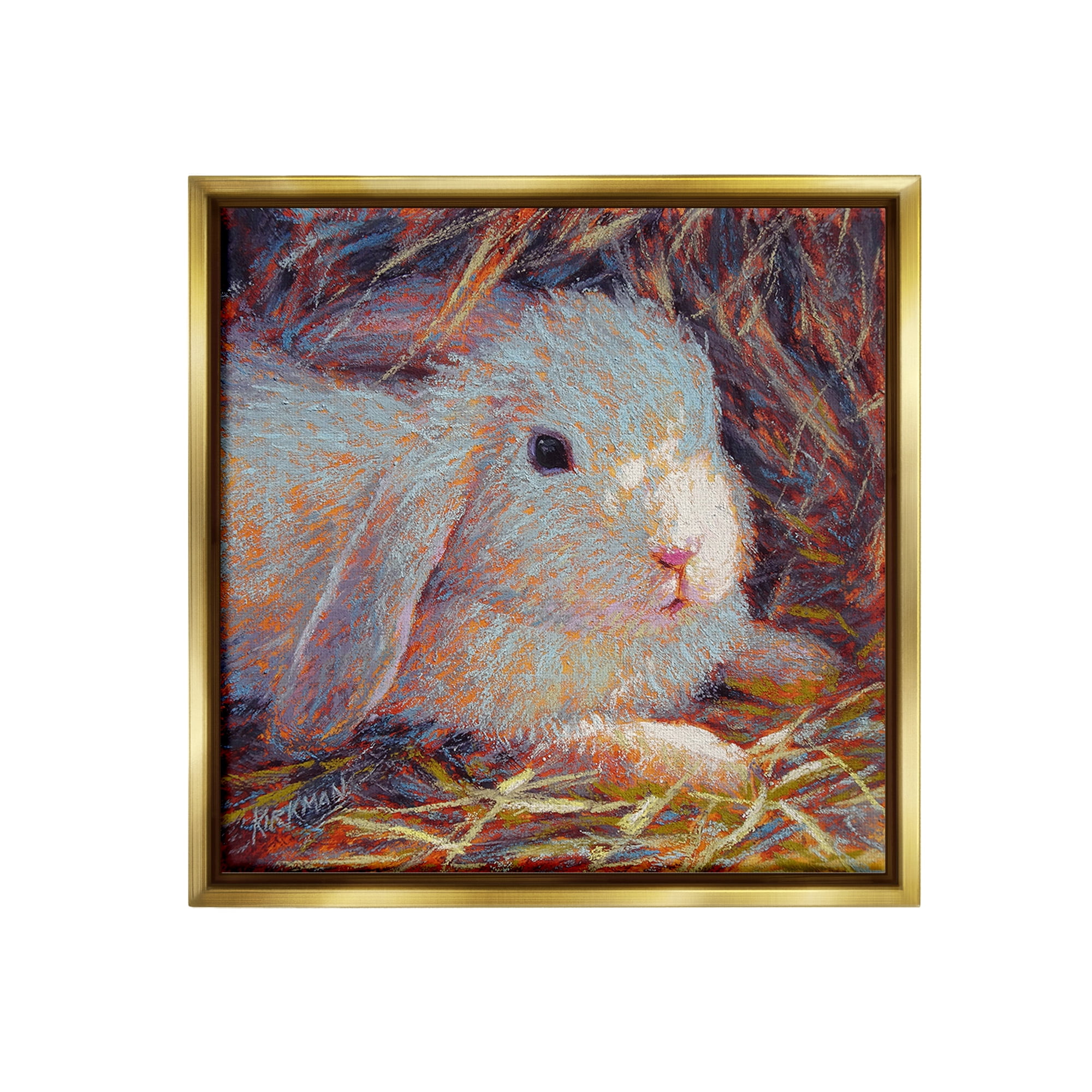 Stupell Industries Impressionist Rabbit Painting Animals & Insects Painting Gold Floater Framed Canvas Art Print Wall Art, 18 x 18