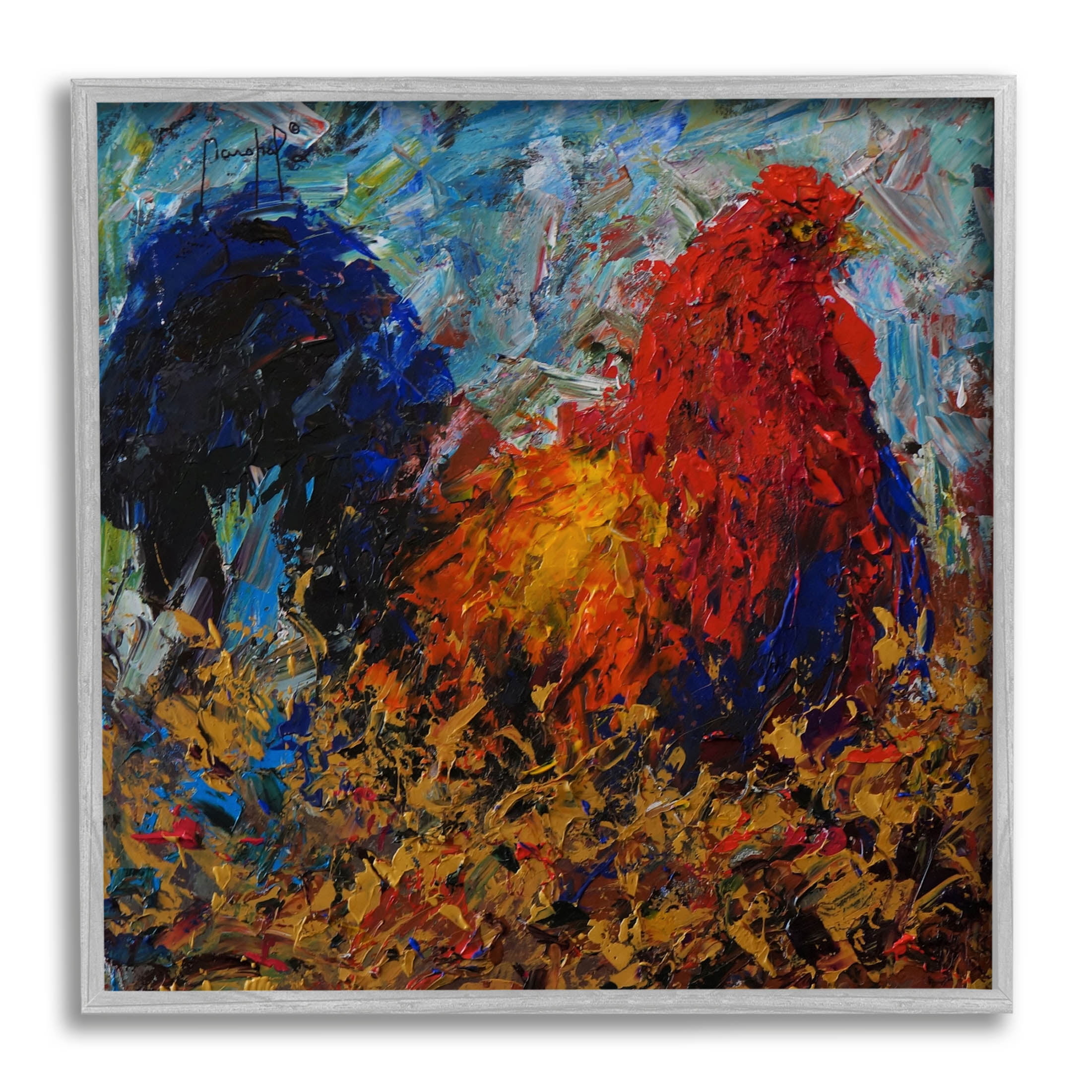 Stupell Industries Impressionist Rooster Modern Portrait Painting Gray Framed Art Print Wall Art, Design by Joseph Marshal Foster