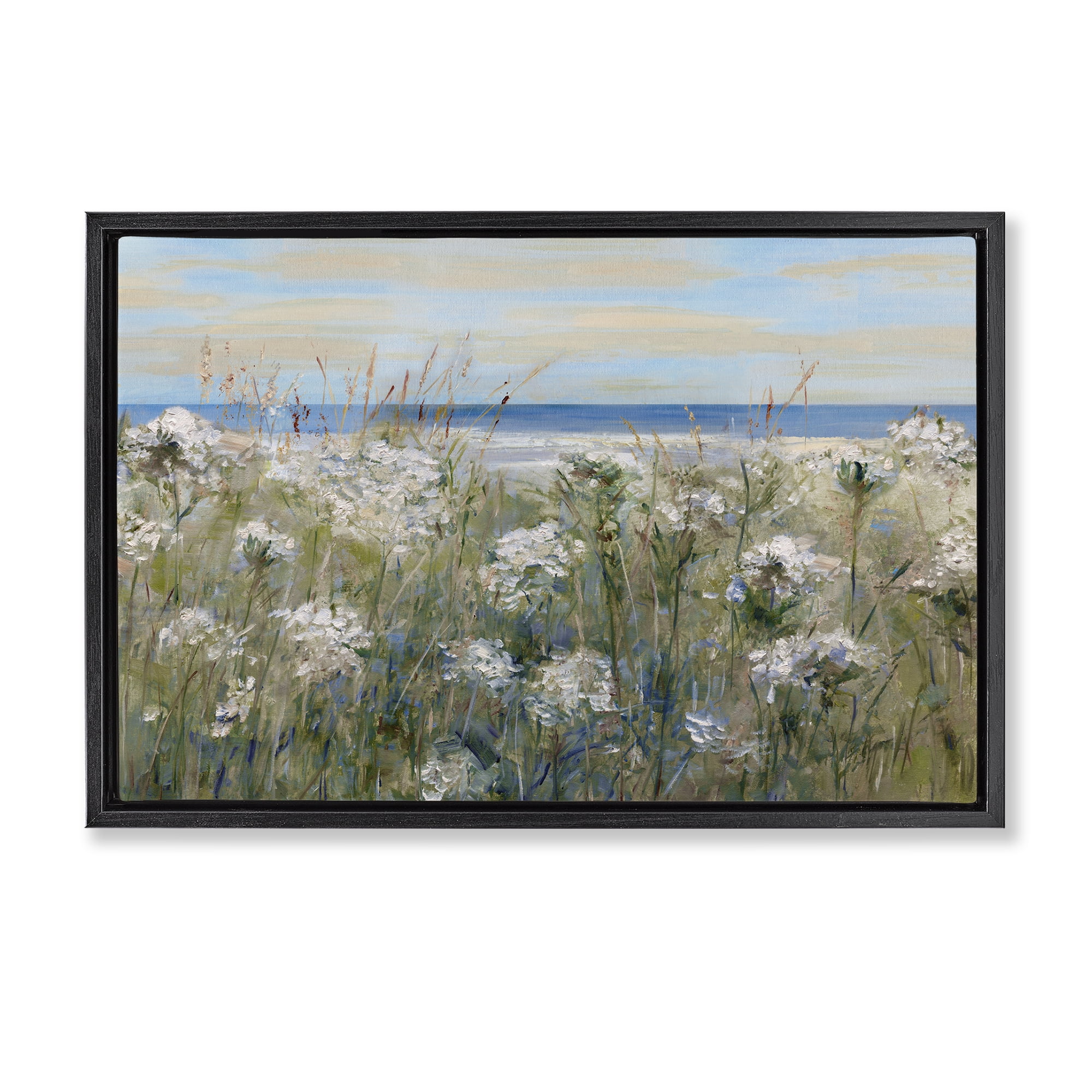 Stupell Industries Impressionist Seaside Meadow Black Framed Floater Canvas Wall Art, design by Sally Swatland
