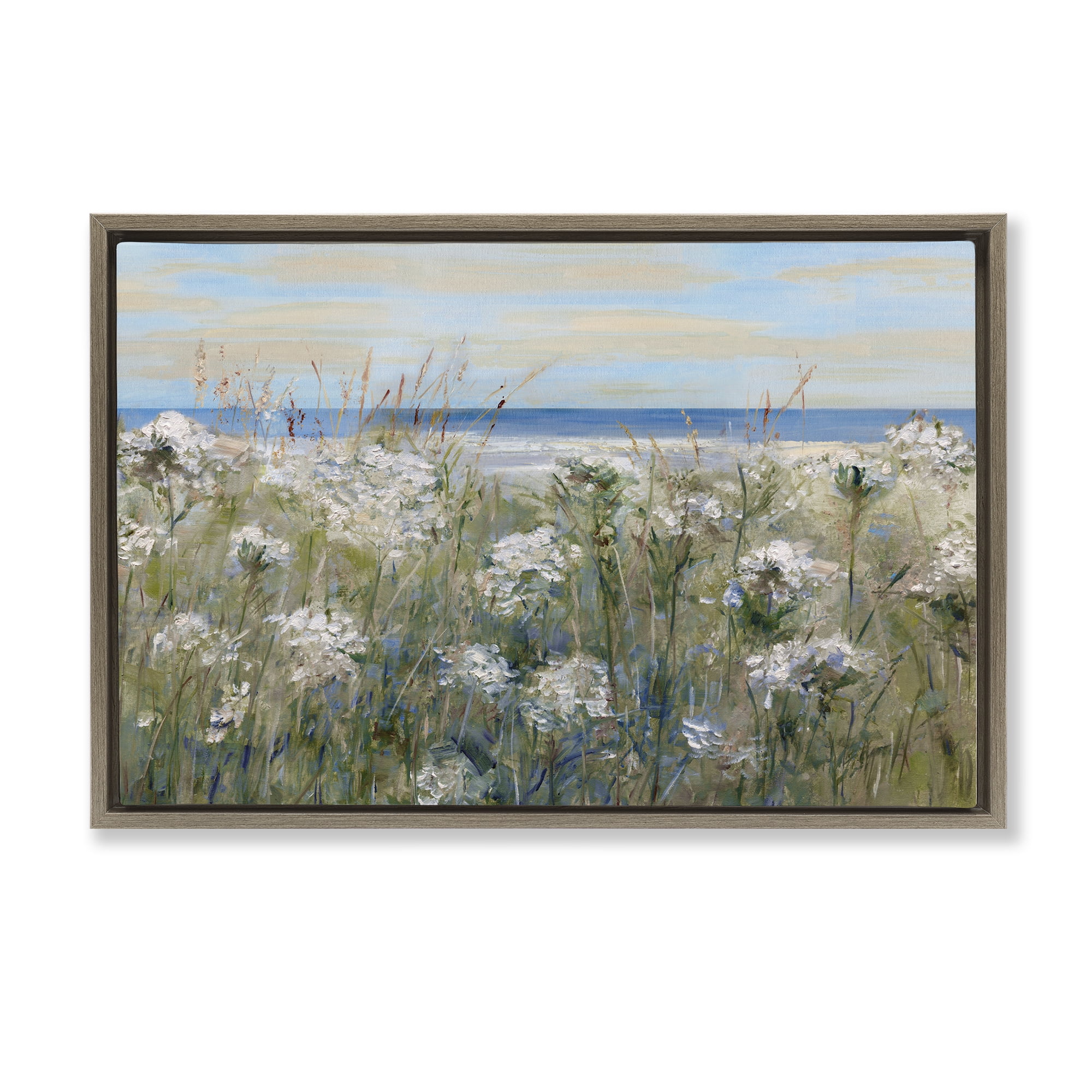 Stupell Industries Impressionist Seaside Meadow Brown Framed Floater Canvas Wall Art, design by Sally Swatland