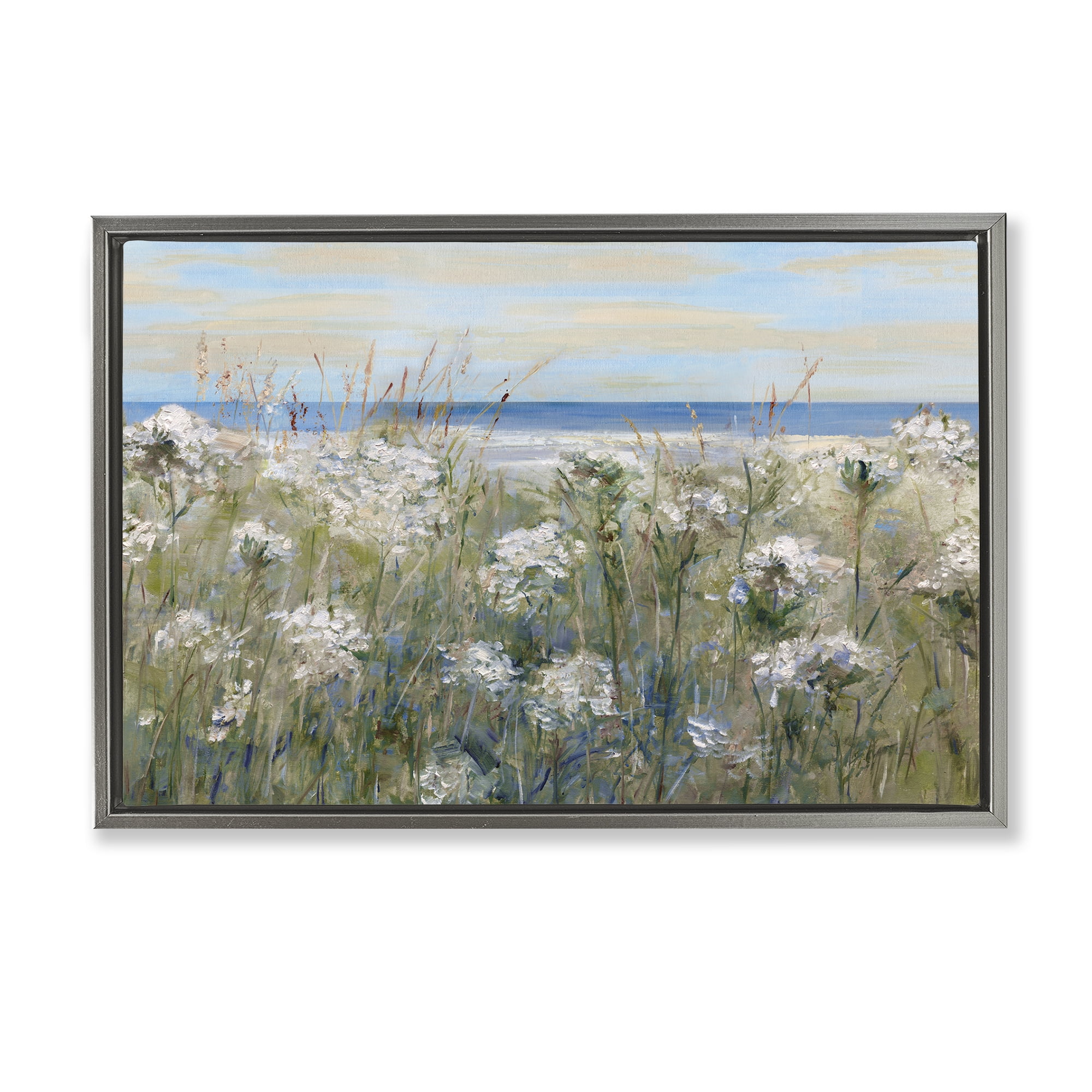 Stupell Industries Impressionist Seaside Meadow Gray Framed Floater Canvas Wall Art, design by Sally Swatland