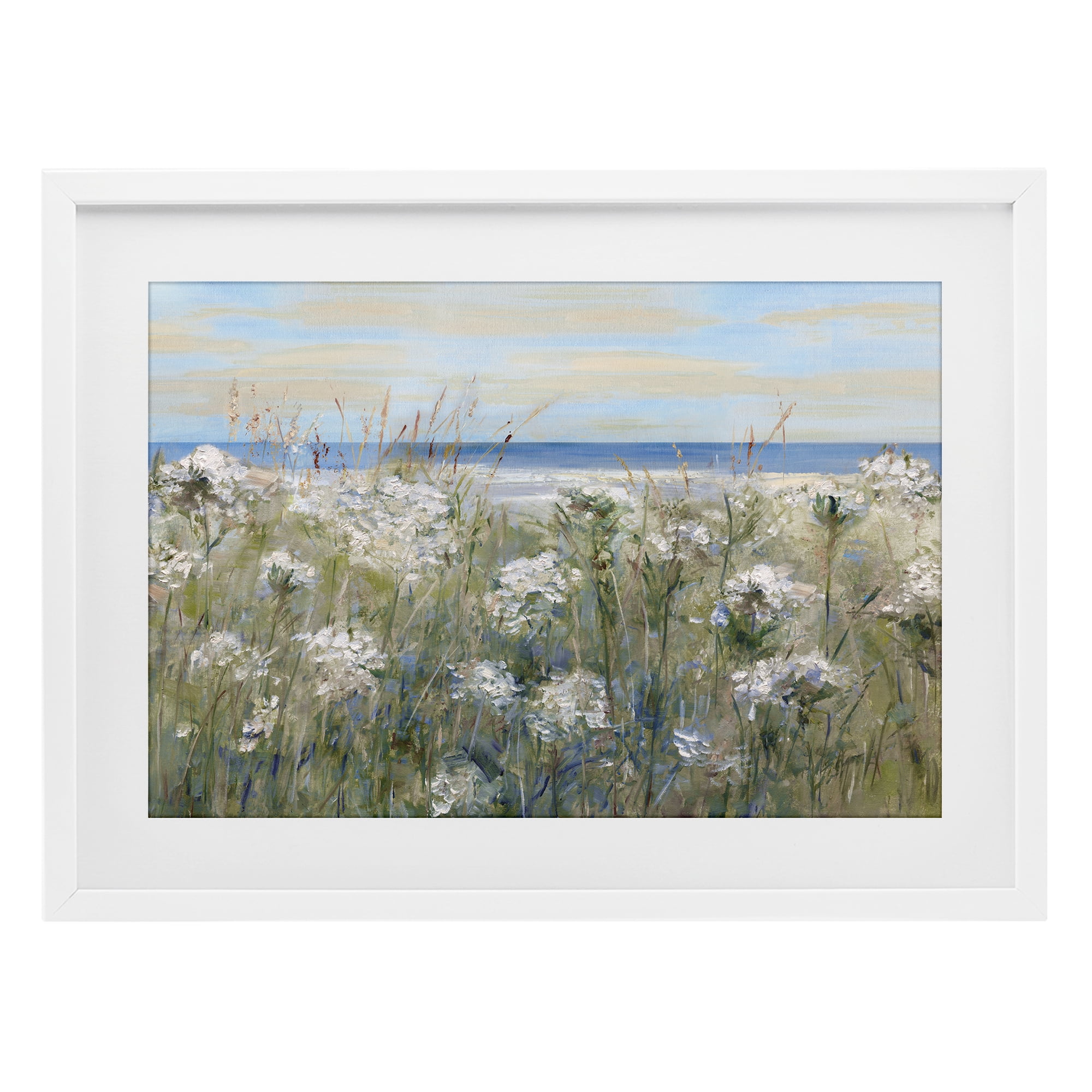 Stupell Industries Impressionist Seaside Meadow White Framed Print Under Glass, design by Sally Swatland