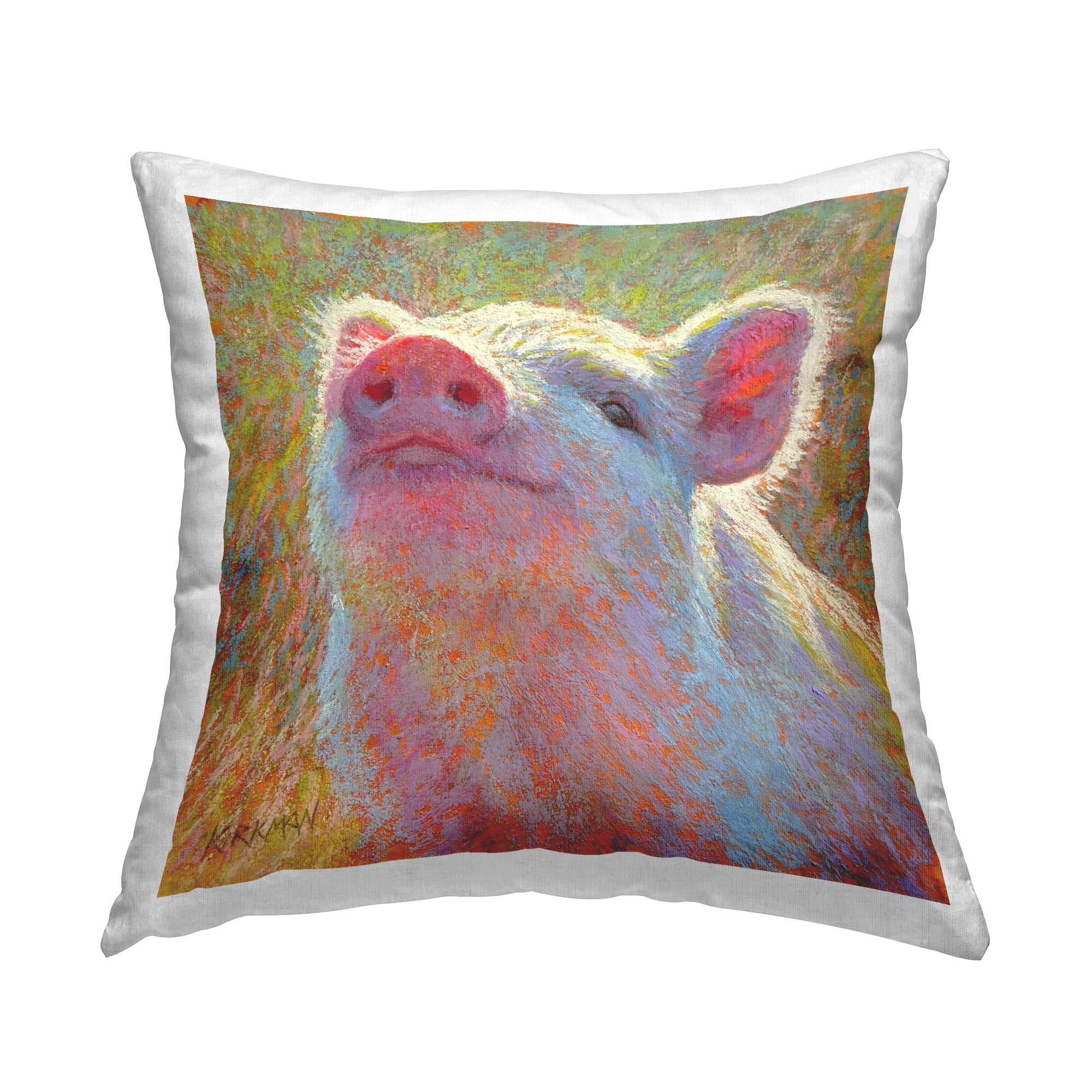 Stupell Industries Impressionist Smiling Pig Decorative Printed Throw Pillow Design by Rita Kirkman