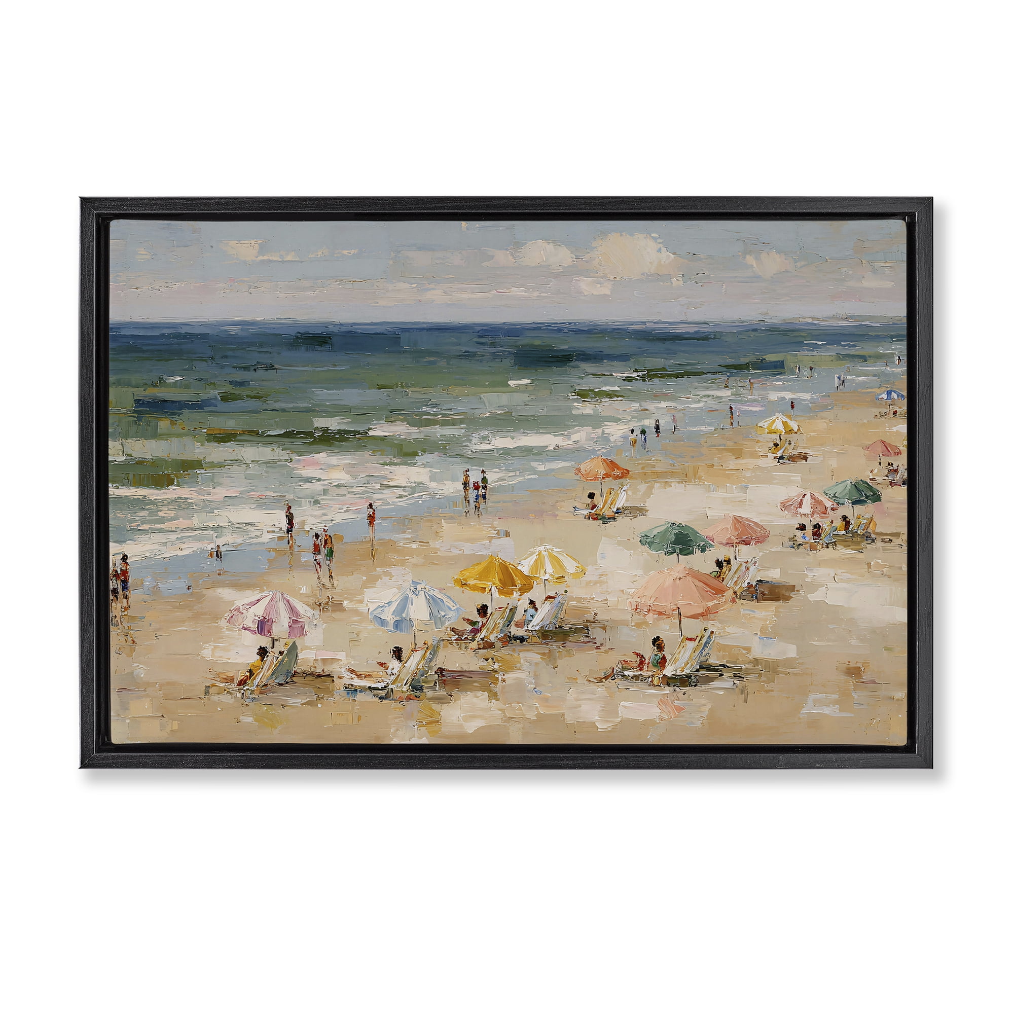 Stupell Industries Impressionist Summer Beach Day Black Framed Floater Canvas Wall Art, design by Jacky Ngan