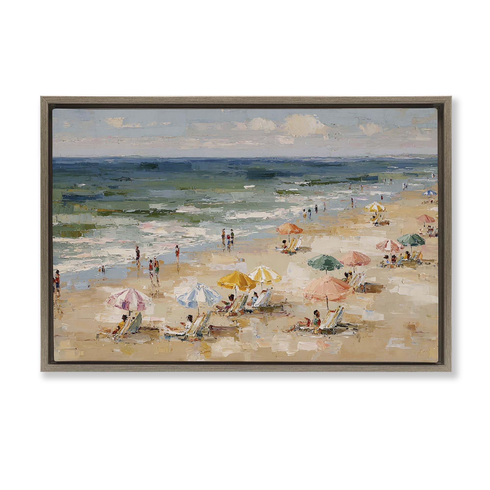 Stupell Industries Impressionist Summer Beach Day Brown Framed Floater Canvas Wall Art, design by Jacky Ngan