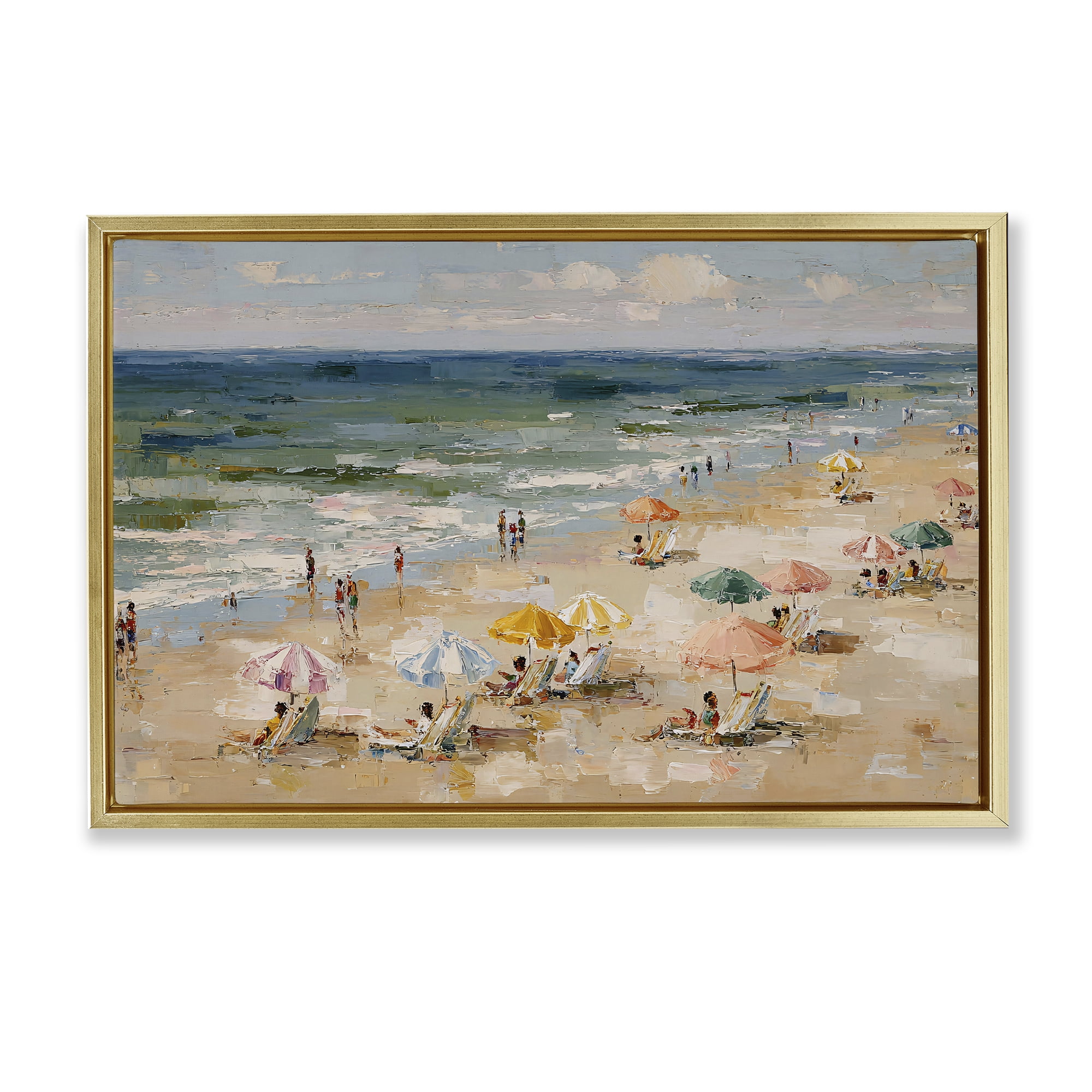 Stupell Industries Impressionist Summer Beach Day Gold Framed Floater Canvas Wall Art, design by Jacky Ngan