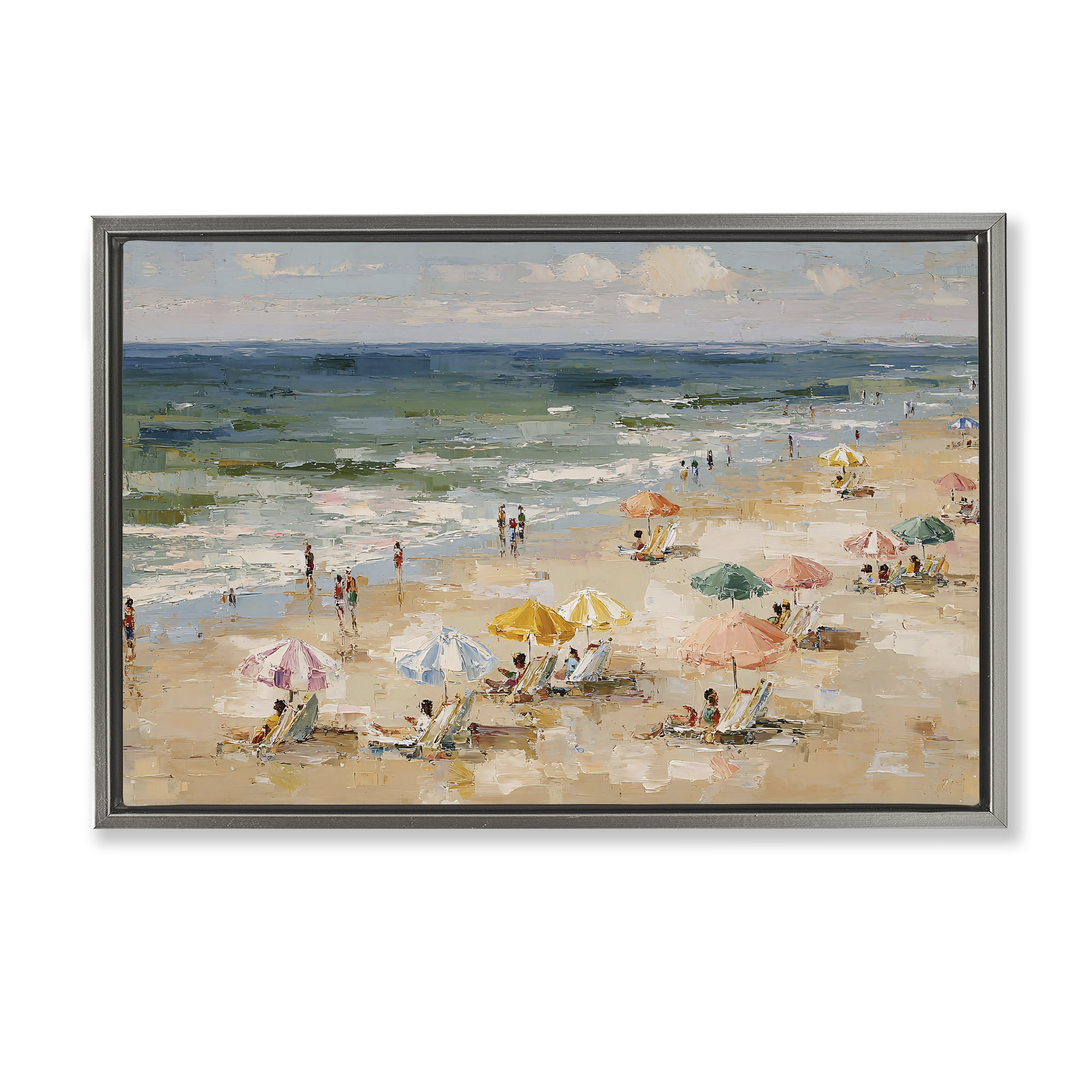 Stupell Industries Impressionist Summer Beach Day Gray Framed Floater Canvas Wall Art, design by Jacky Ngan
