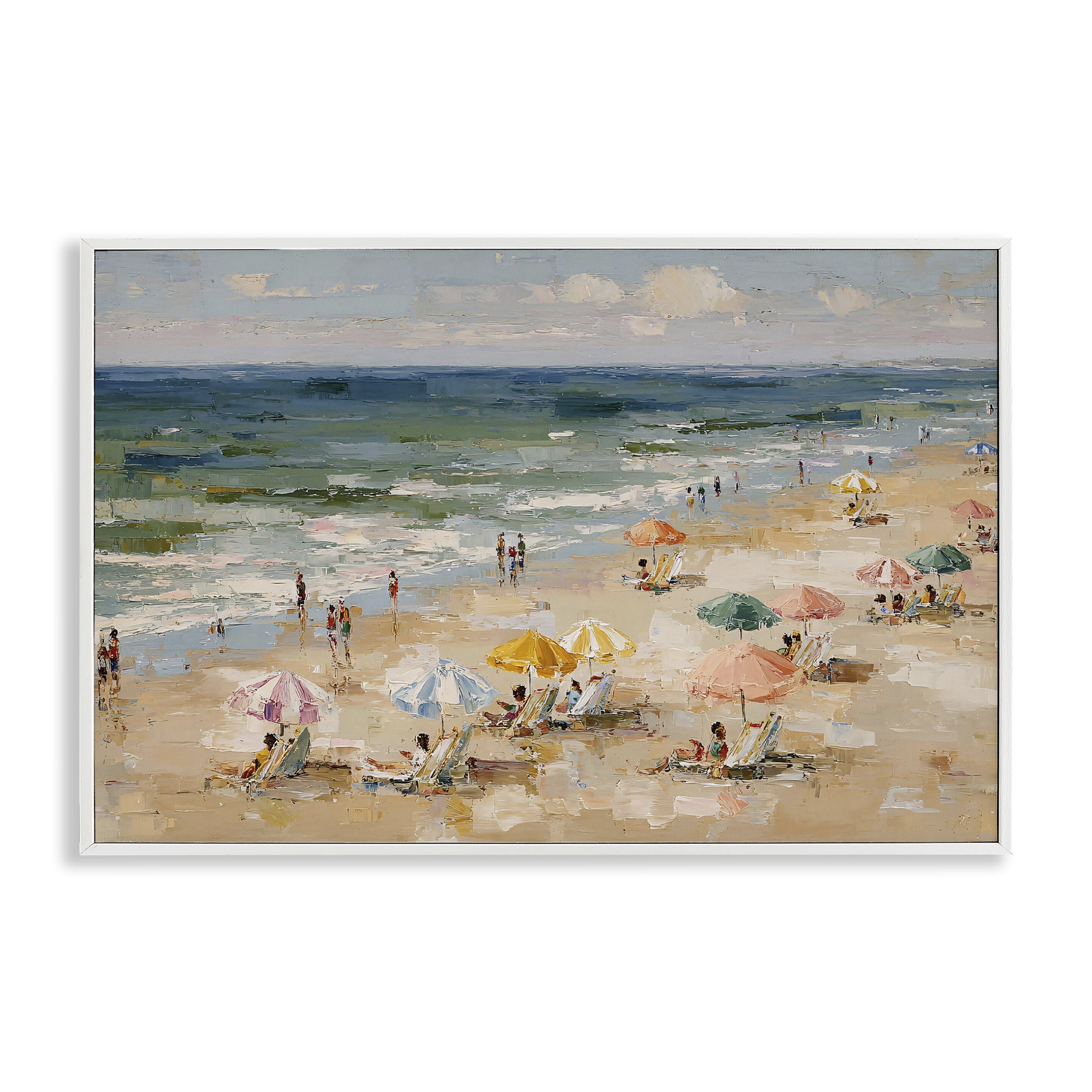 Stupell Industries Impressionist Summer Beach Day White Framed Giclee Art, design by Jacky Ngan