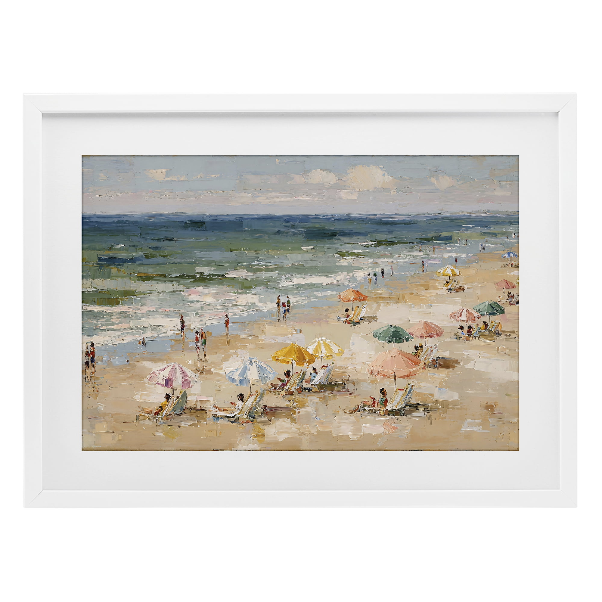 Stupell Industries Impressionist Summer Beach Day White Framed Print Under Glass, design by Jacky Ngan