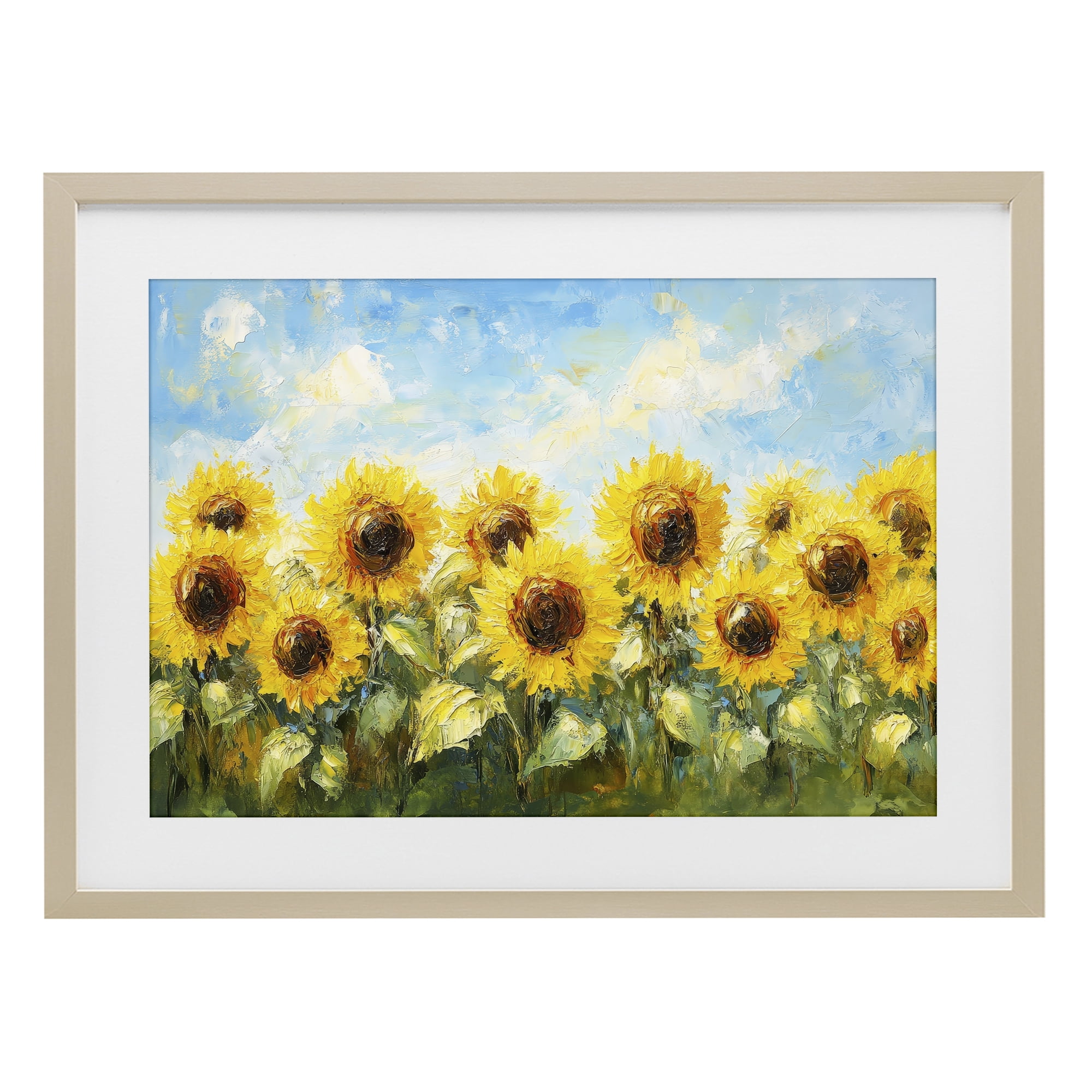 Stupell Industries Impressionist Sunflowers Horizon Birch Framed Print Under Glass, design by Petal Prints Design
