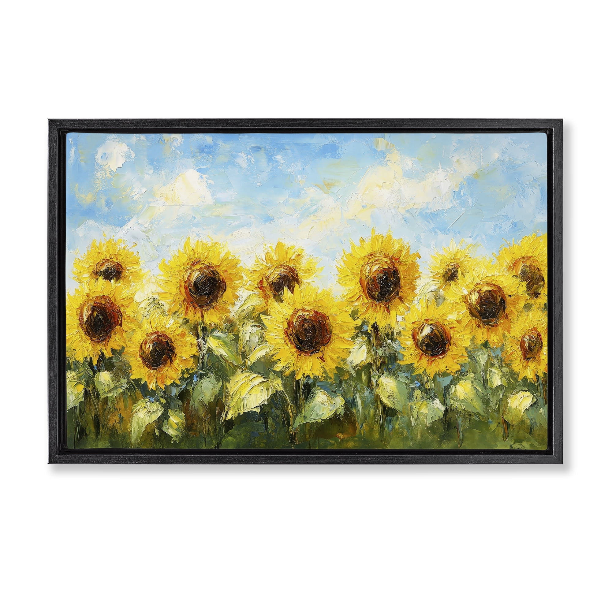 Stupell Industries Impressionist Sunflowers Horizon Black Framed Floater Canvas Wall Art, design by Petal Prints Design