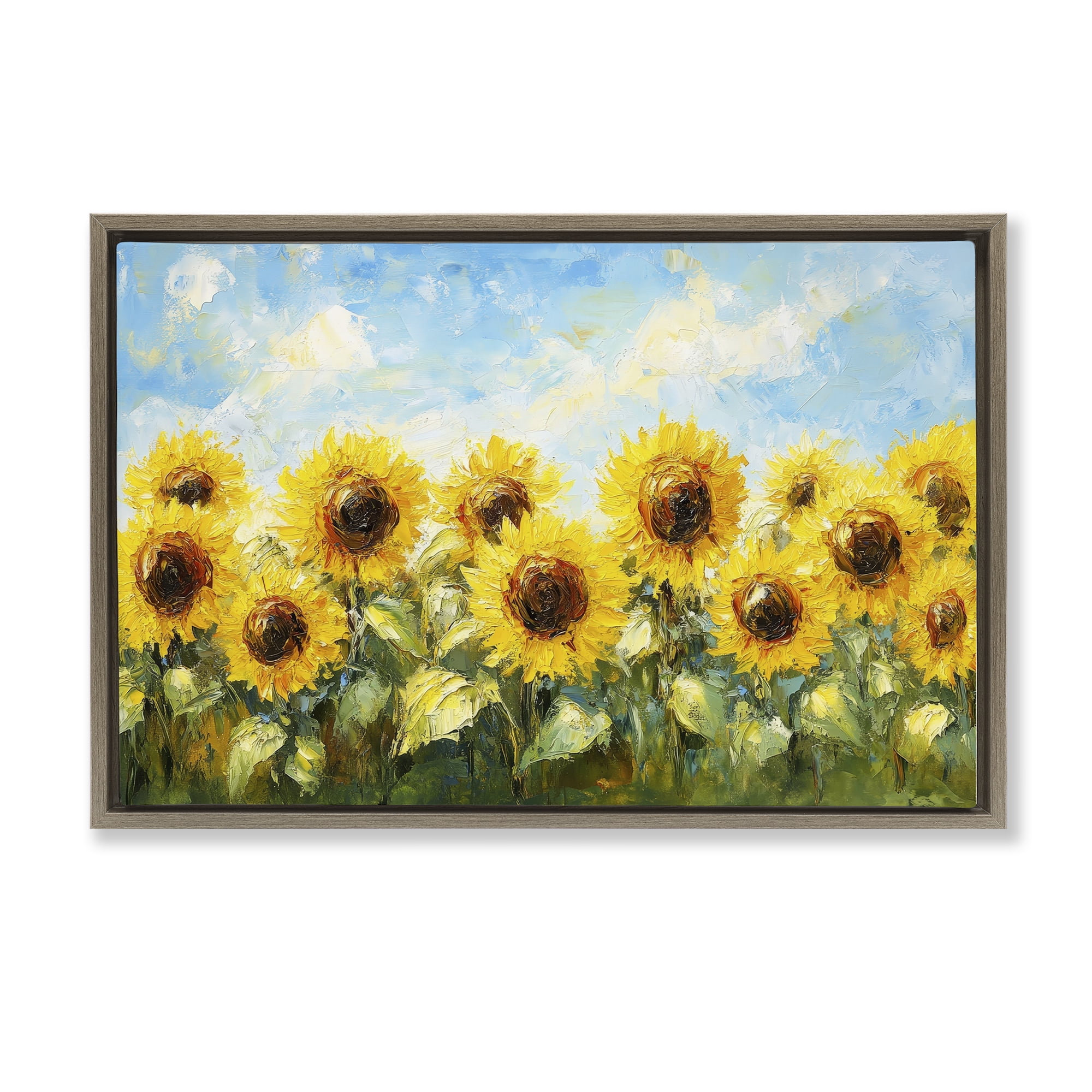 Stupell Industries Impressionist Sunflowers Horizon Brown Framed Floater Canvas Wall Art, design by Petal Prints Design