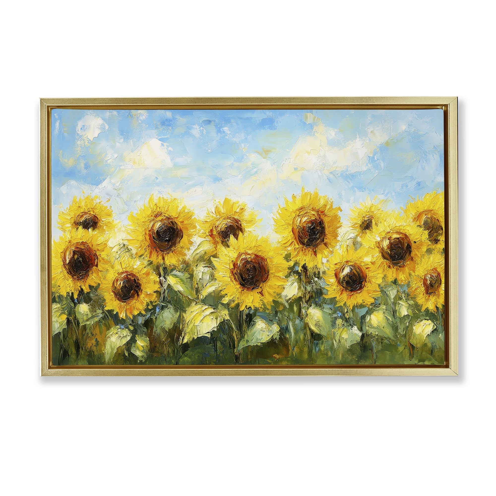 Stupell Industries Impressionist Sunflowers Horizon Gold Framed Floater Canvas Wall Art, design by Petal Prints Design