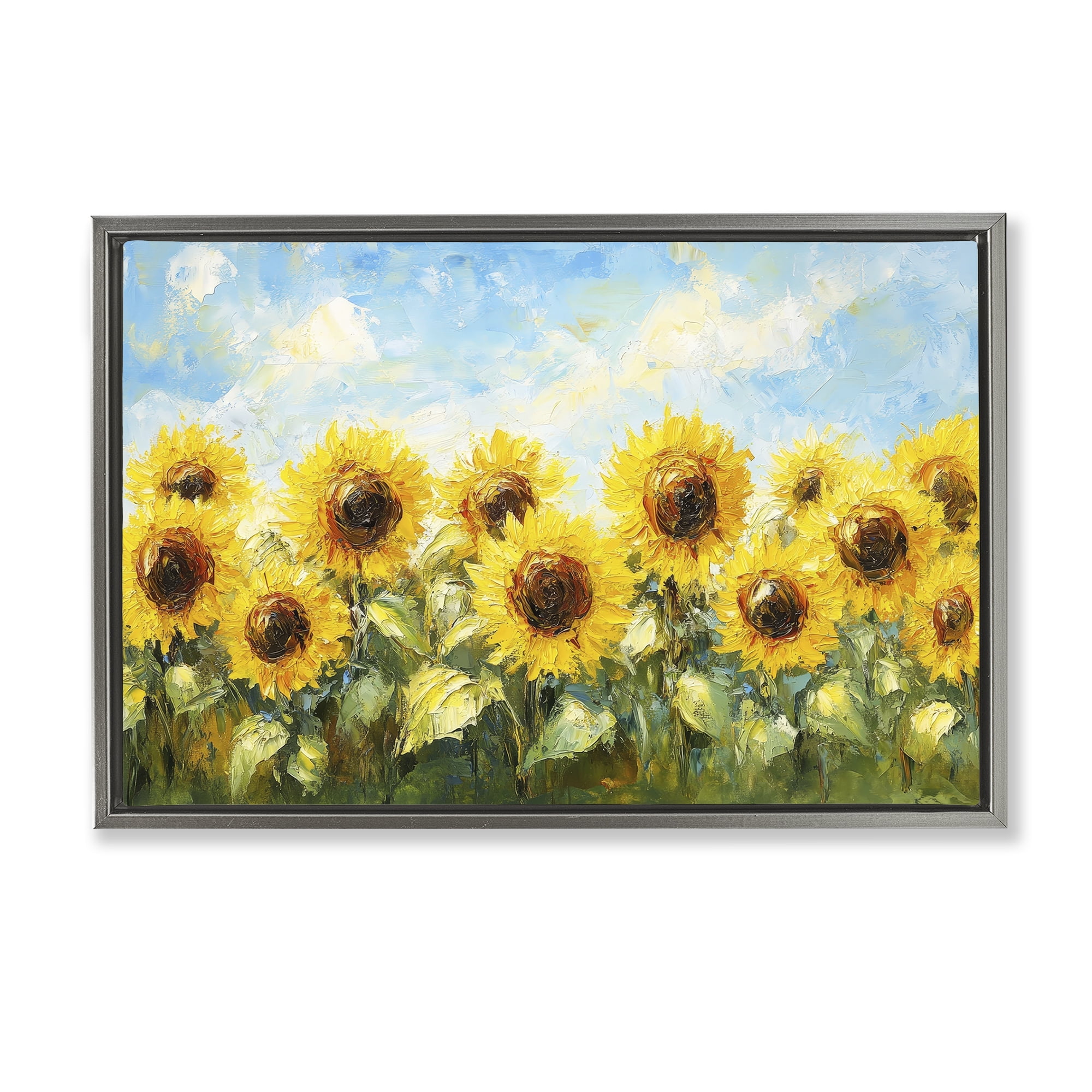 Stupell Industries Impressionist Sunflowers Horizon Gray Framed Floater Canvas Wall Art, design by Petal Prints Design