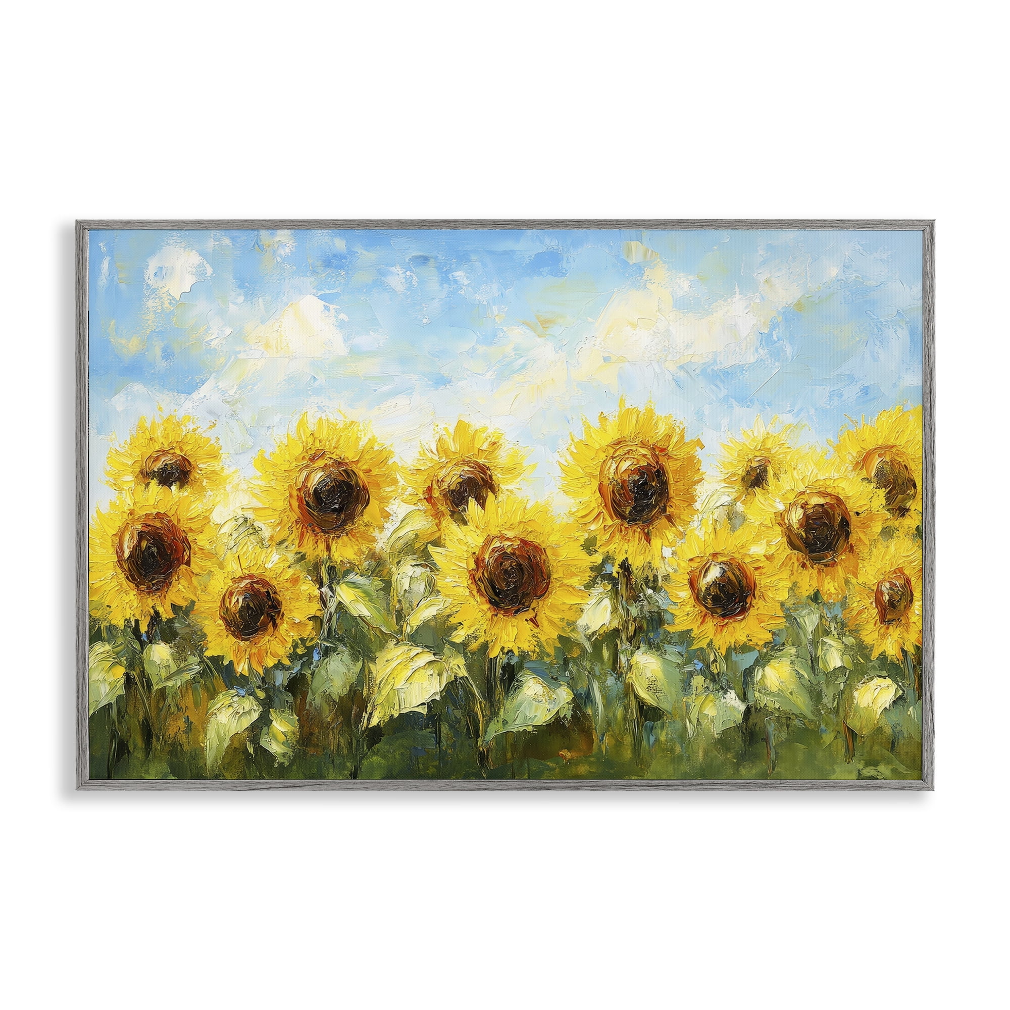 Stupell Industries Impressionist Sunflowers Horizon Gray Framed Giclee Art, design by Petal Prints Design