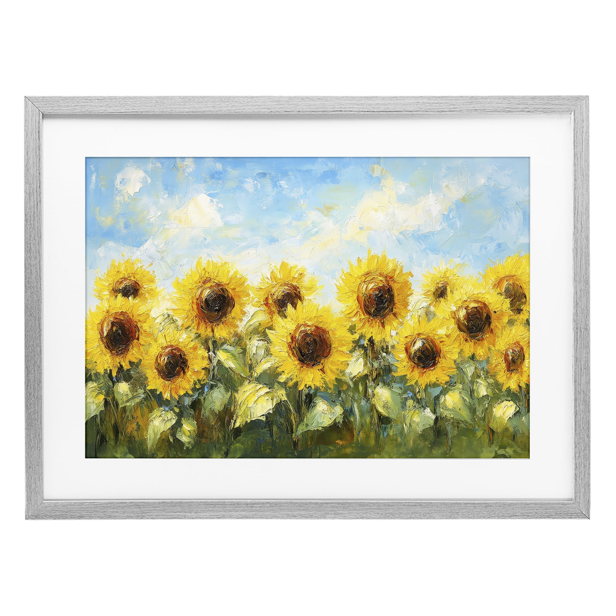 Stupell Industries Impressionist Sunflowers Horizon Gray Framed Print Under Glass, design by Petal Prints Design