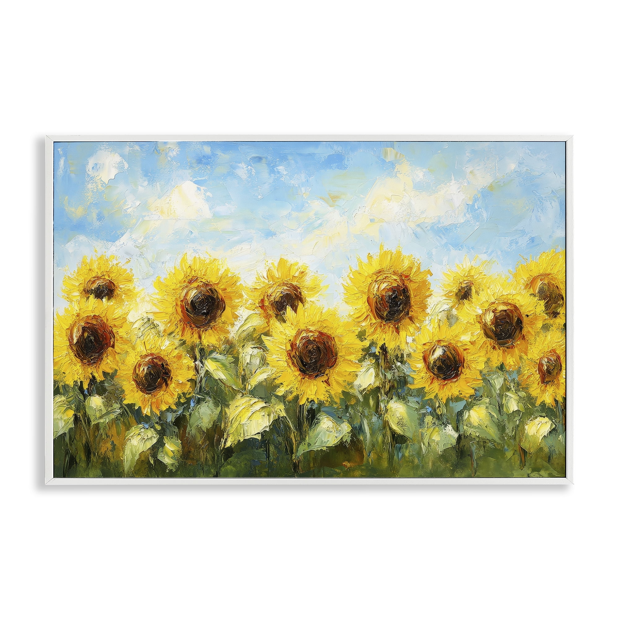 Stupell Industries Impressionist Sunflowers Horizon White Framed Giclee Art, design by Petal Prints Design
