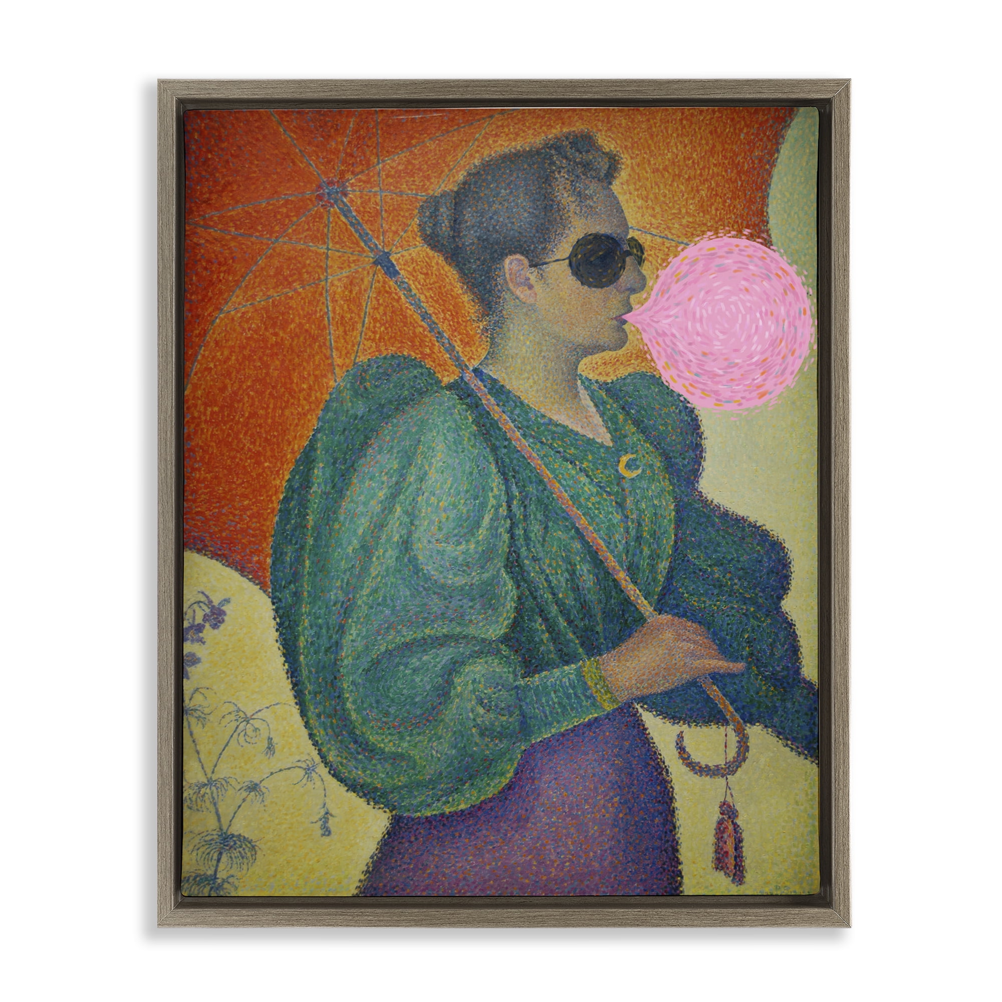 Stupell Industries Impressionist Woman & Bubblegum People Painting Brown Floater Framed Canvas Art Print Wall Art, 25 x 31