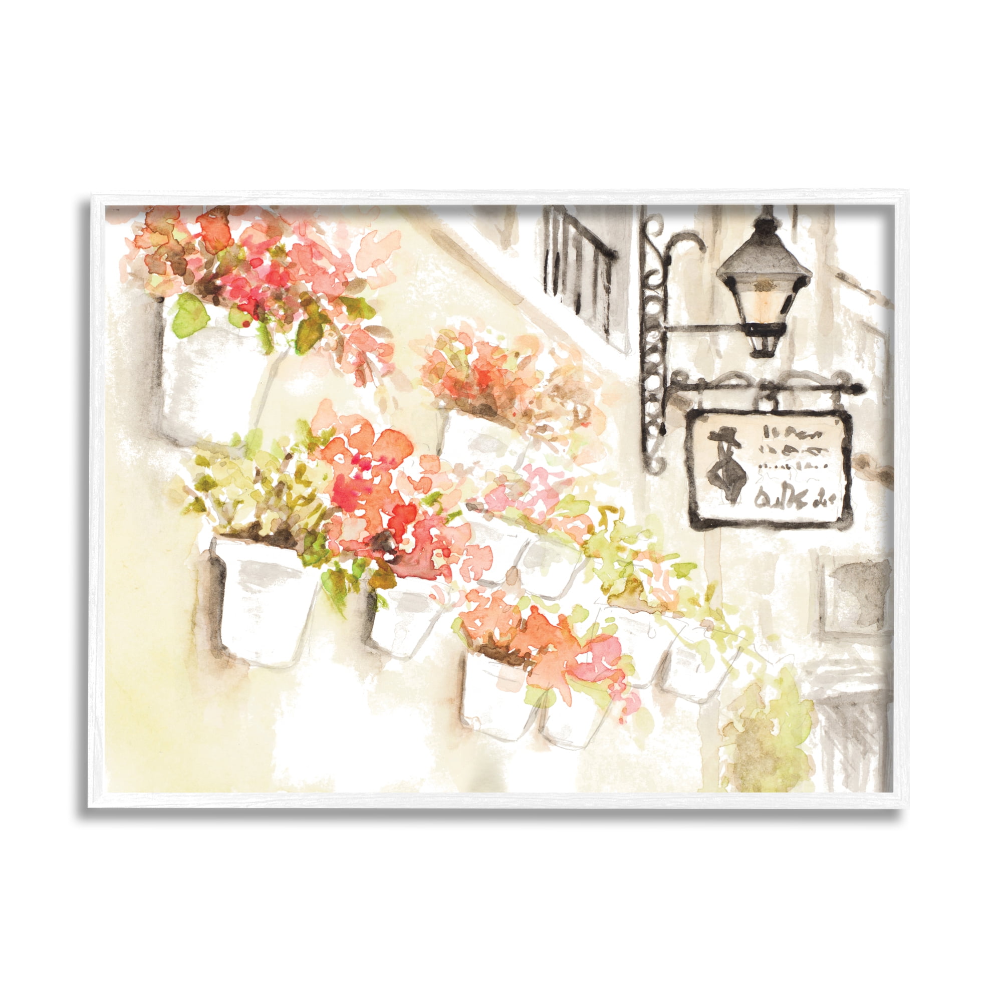 Stupell Industries Impressionistic Potted Flowers Soft Parisian City Street Paintings White Framed Art Print Wall Art, 11x14, by Lanie Loreth