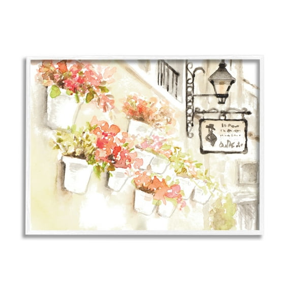 Stupell Industries Impressionistic Potted Flowers Soft Parisian City Street Paintings White Framed Art Print Wall Art, 16x20, by Lanie Loreth