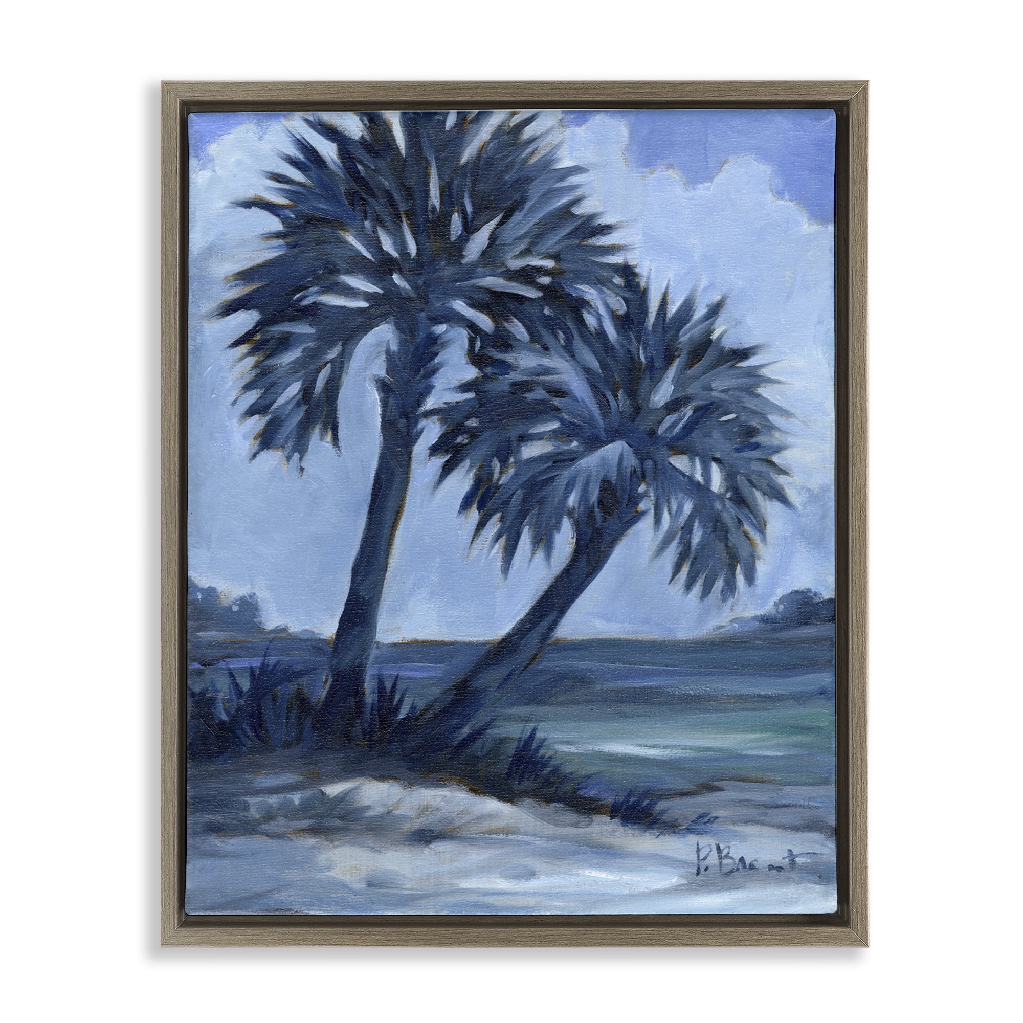 Stupell Industries Impressions Of Palms Landscape & Nature Painting Brown Floater Framed Canvas Art Print Wall Art, 25 x 31