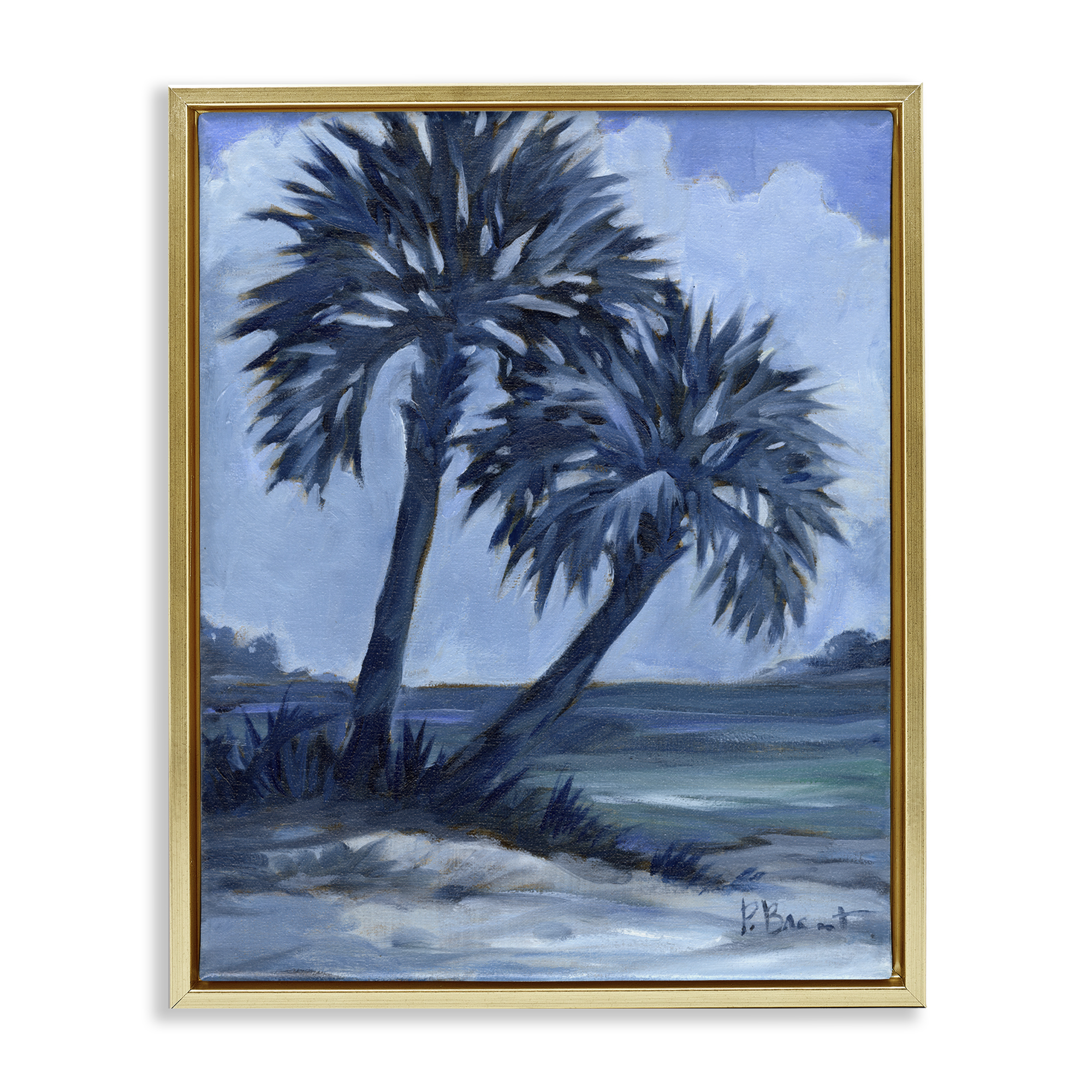 Stupell Industries Impressions Of Palms Landscape & Nature Painting Gold Floater Framed Canvas Art Print Wall Art, 17 x 21