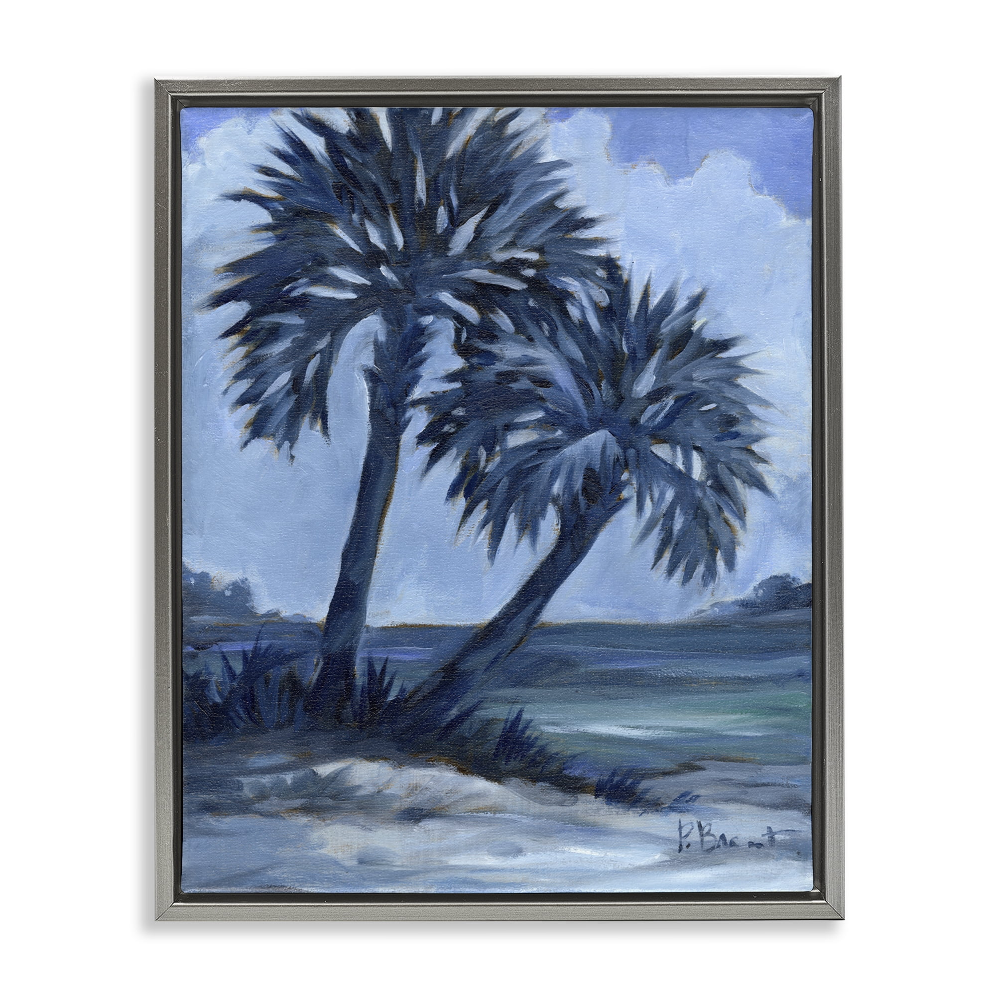Stupell Industries Impressions Of Palms Landscape & Nature Painting Gray Floater Framed Canvas Art Print Wall Art, 25 x 31