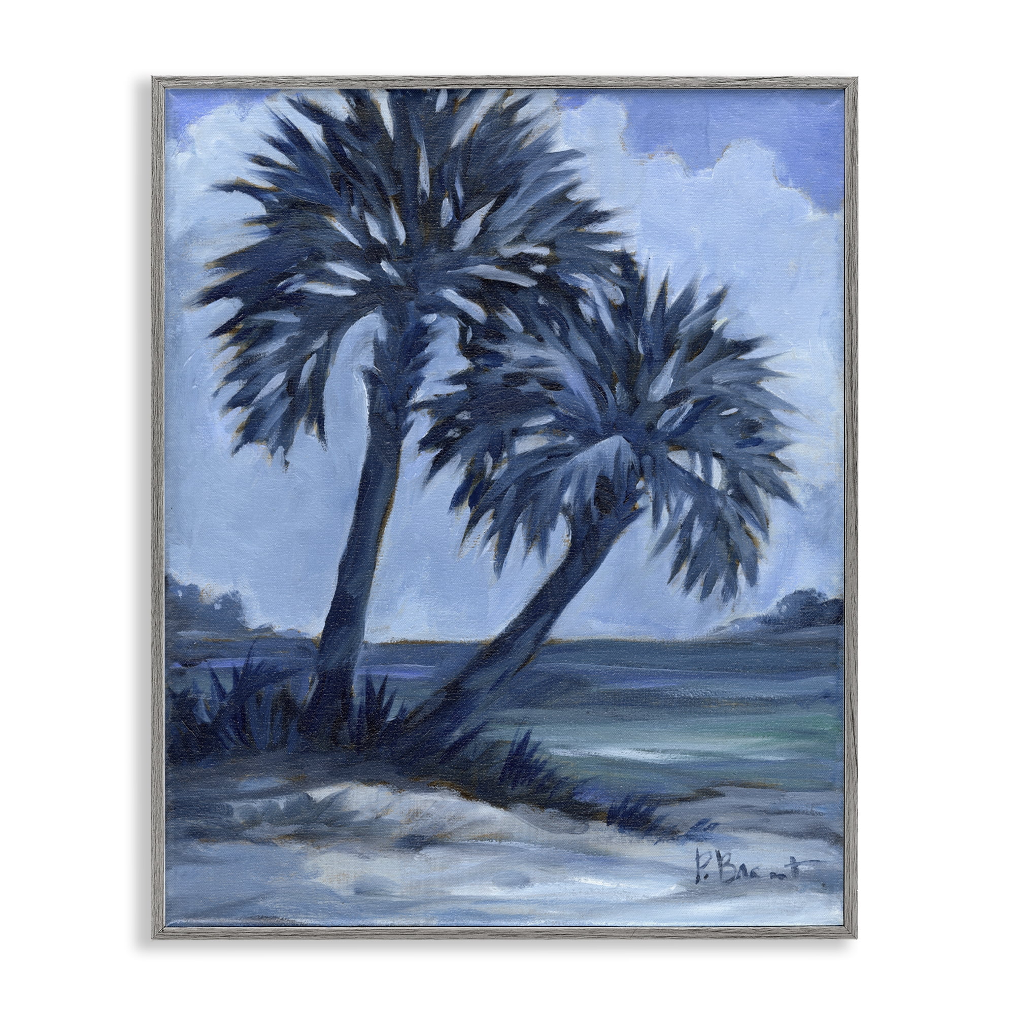 Stupell Industries Impressions Of Palms Landscape & Nature Painting Gray Framed Art Print Wall Art, 11 x 14