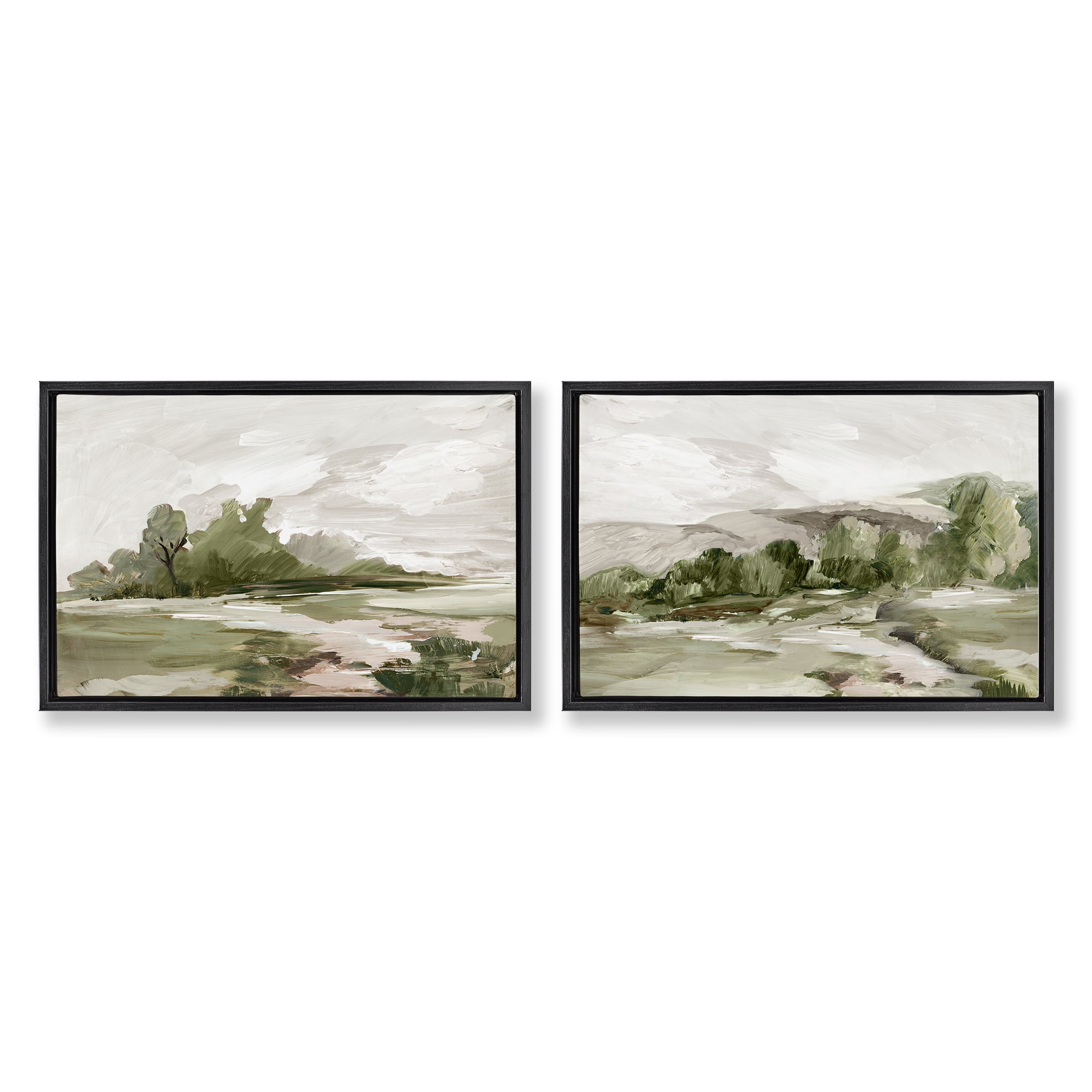 Stupell Industries Impressions of Country Hills Landscape & Nature Painting Black Floater Framed Canvas Art Print Wall Art, 25 x 17, Set of 2
