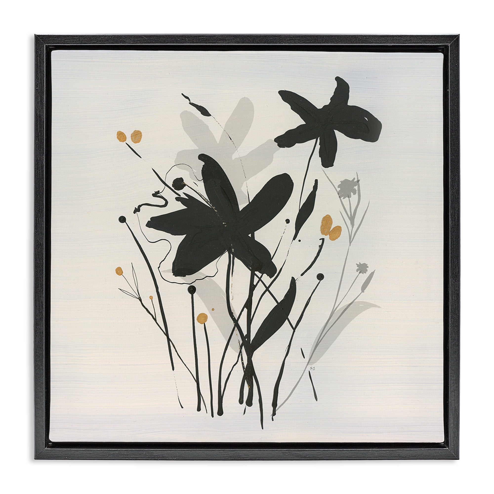 Stupell Industries Impressions of Flowers Plants & Flowers Painting Black Floater Framed Canvas Art Print Wall Art, 18 x 18