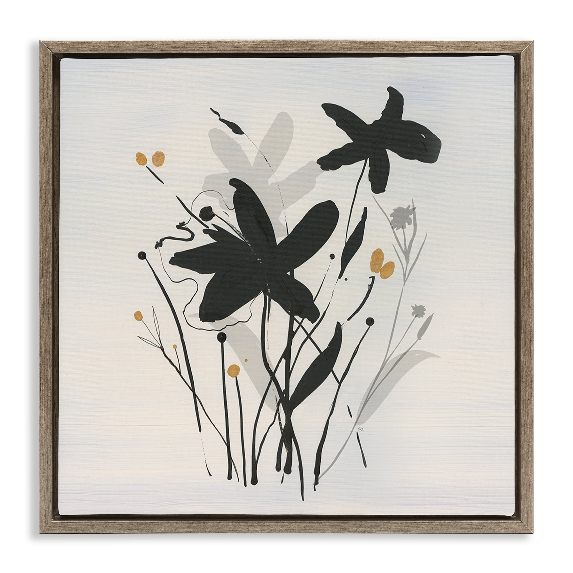 Stupell Industries Impressions of Flowers Plants & Flowers Painting Brown Floater Framed Canvas Art Print Wall Art, 18 x 18