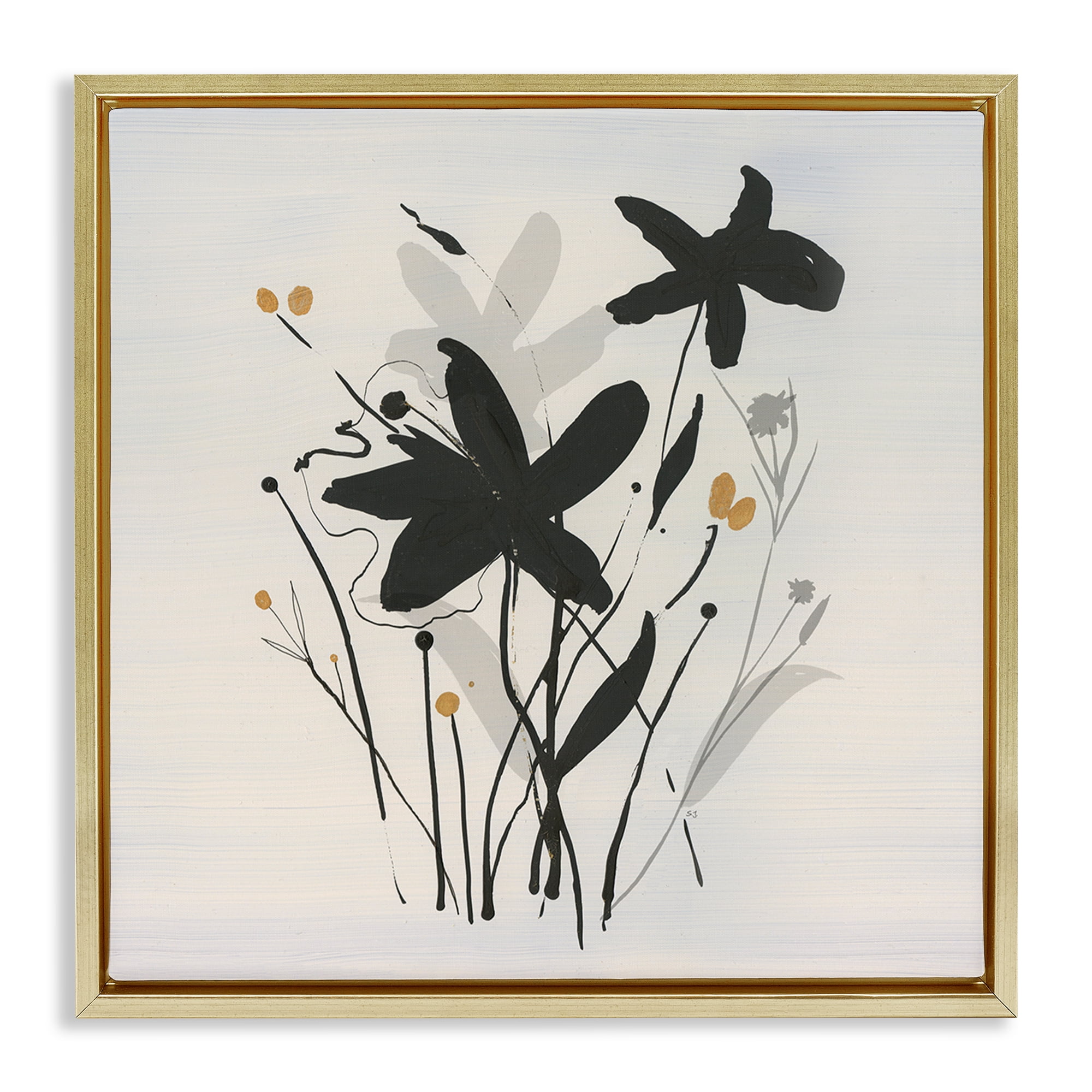 Stupell Industries Impressions of Flowers Plants & Flowers Painting Gold Floater Framed Canvas Art Print Wall Art, 18 x 18
