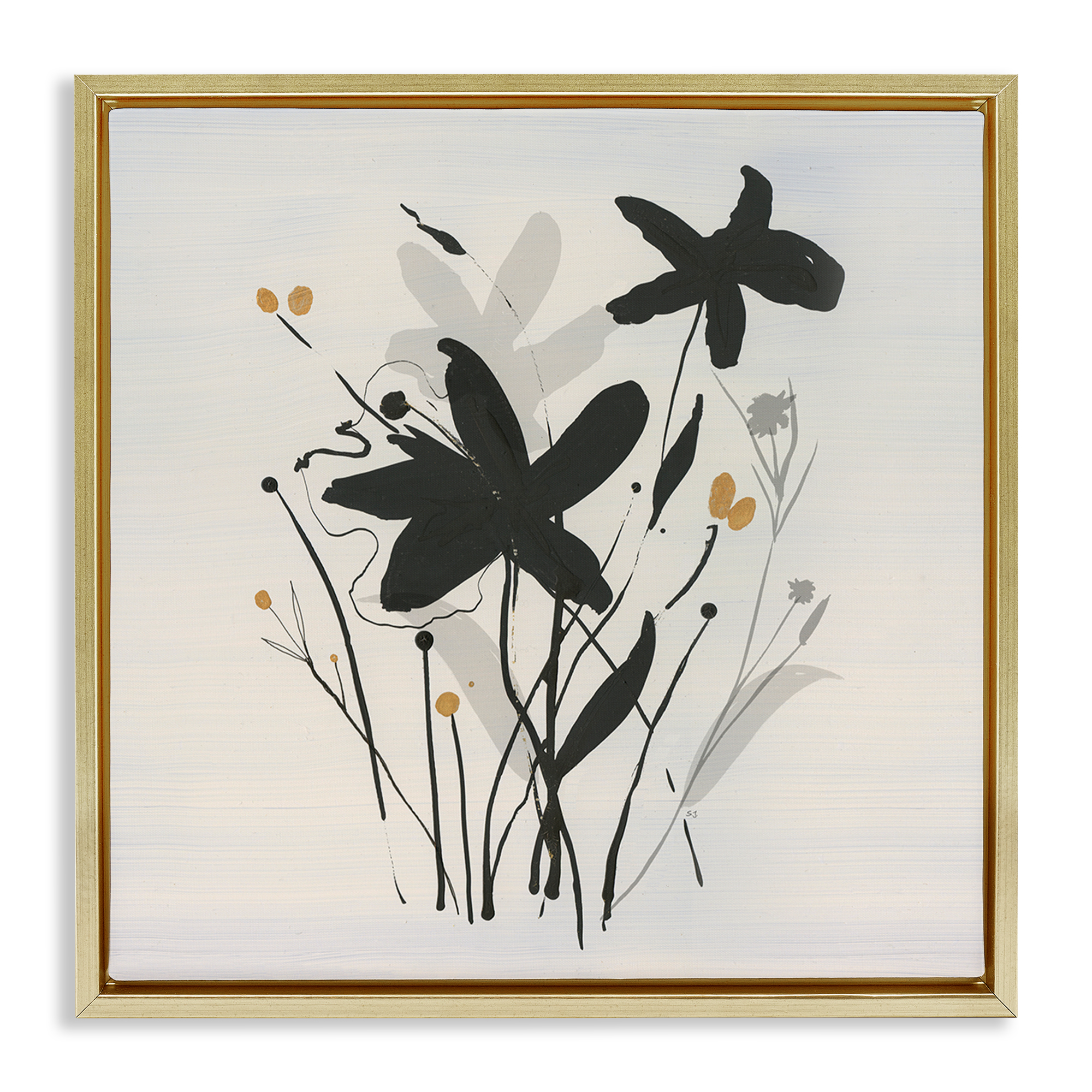 Stupell Industries Impressions of Flowers Plants & Flowers Painting Gold Floater Framed Canvas Art Print Wall Art, 25 x 25