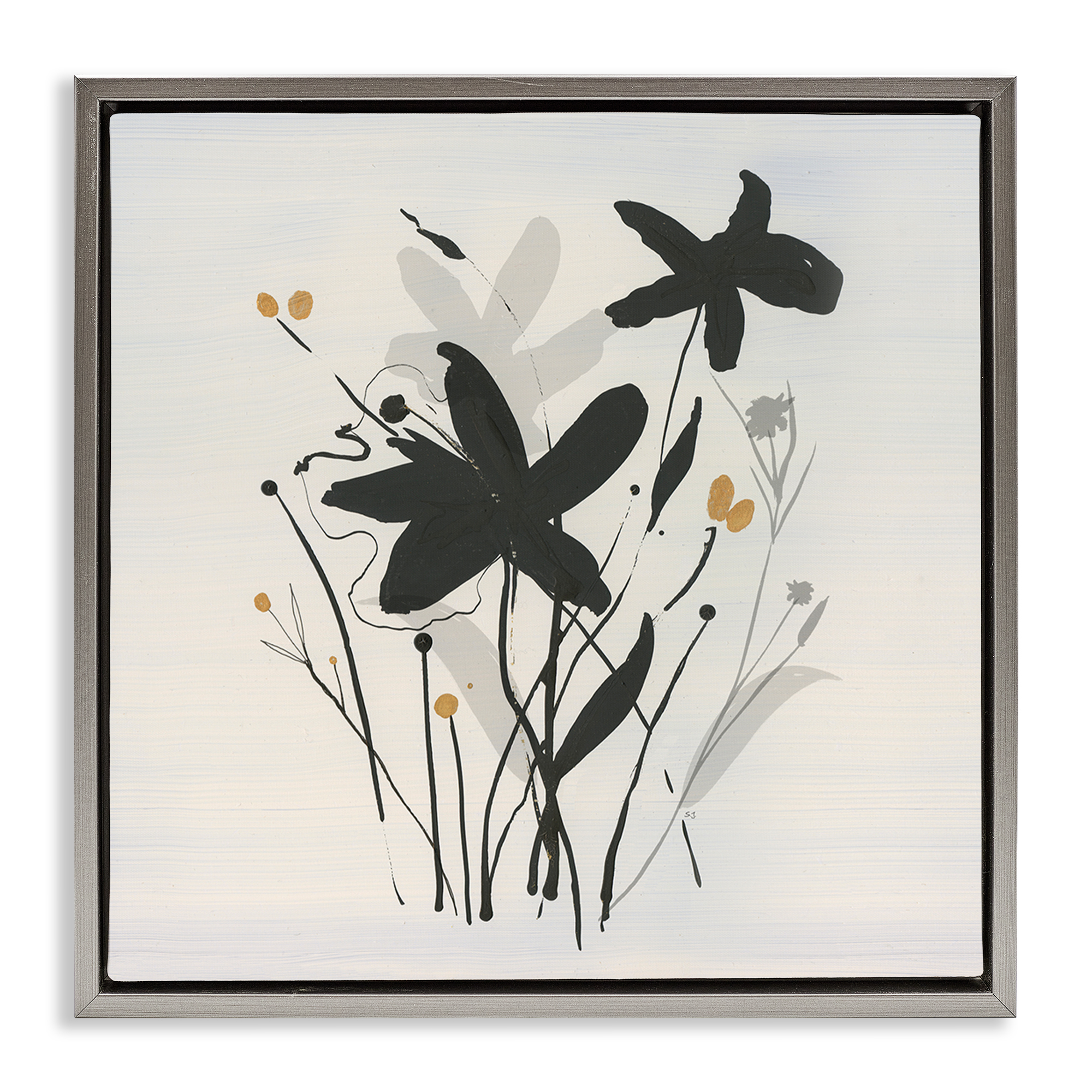 Stupell Industries Impressions of Flowers Plants & Flowers Painting Gray Floater Framed Canvas Art Print Wall Art, 18 x 18
