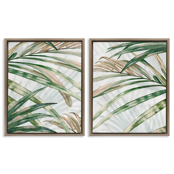 Stupell Industries Impressions of Fronds 2 Piece Brown Framed Floater Canvas Set design by Alex Black, 21 x 17