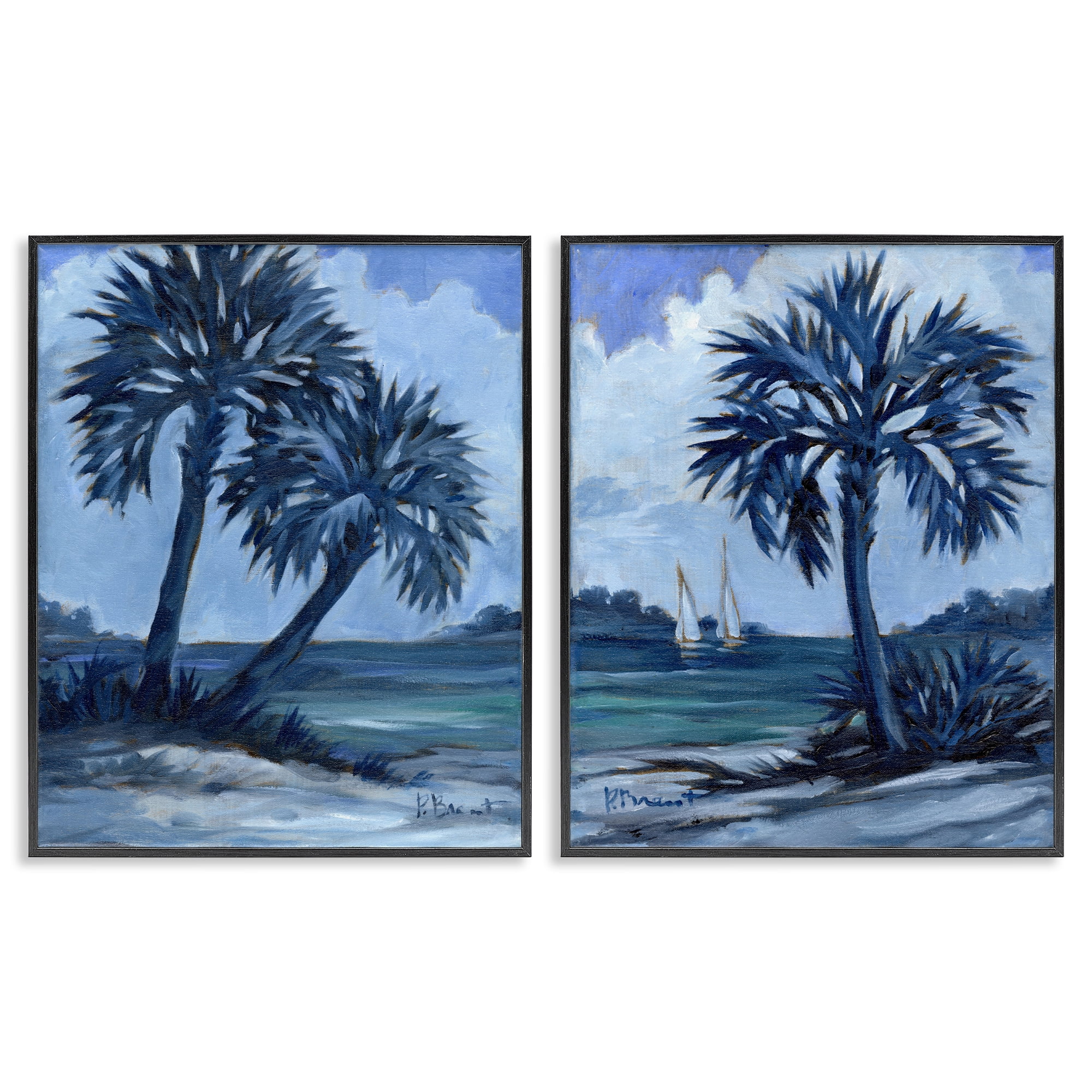 Stupell Industries Impressions of Indigo Palms Nautical & Beach Painting Black Framed Art Print Wall Art, 16 x 20, Set of 2