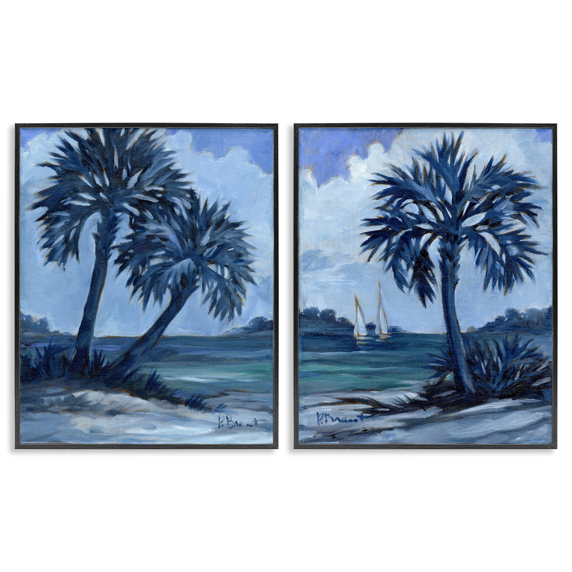 Stupell Industries Impressions of Indigo Palms Nautical & Beach Painting Black Framed Art Print Wall Art, 24 x 30, Set of 2