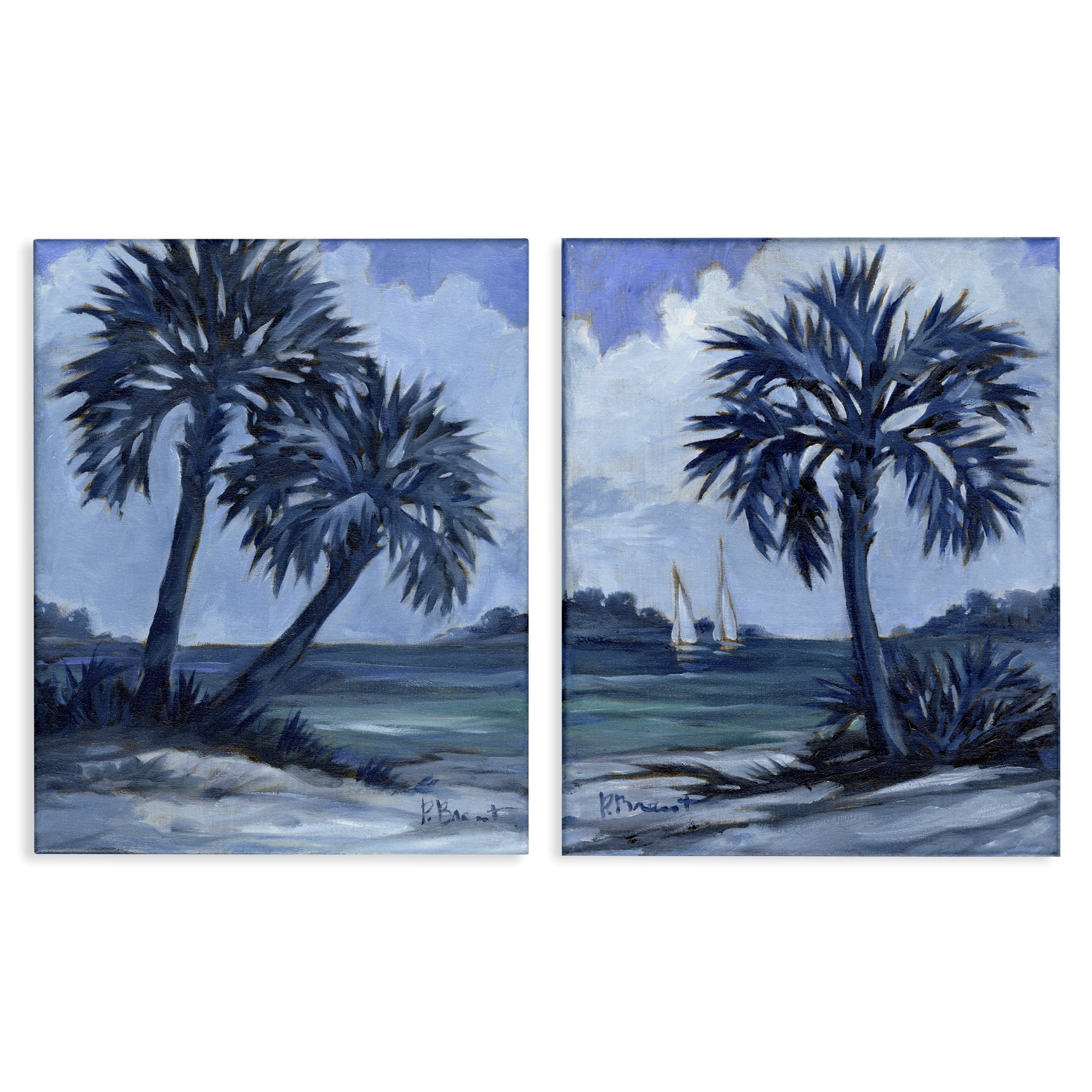 Stupell Industries Impressions of Indigo Palms Nautical & Beach Painting Wrapped Canvas Art Print Wall Art, 16 x 20, Set of 2