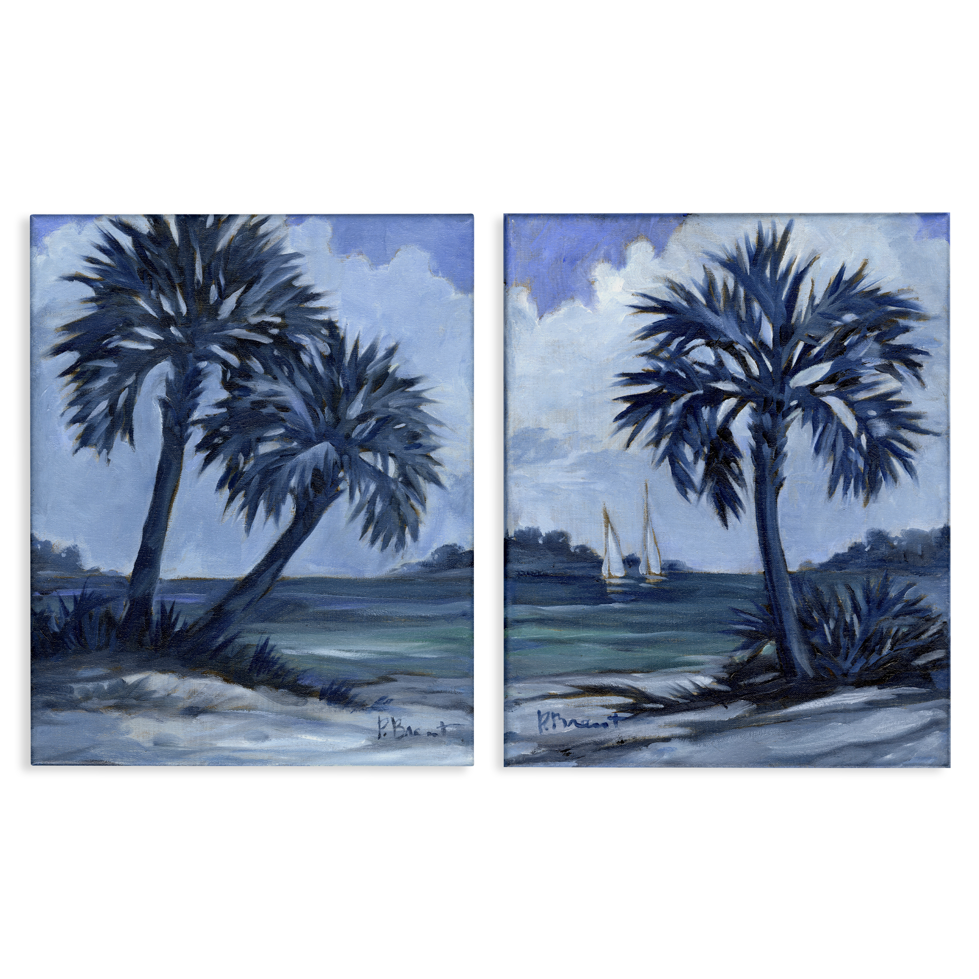 Stupell Industries Impressions of Indigo Palms Nautical & Beach Painting Wrapped Canvas Art Print Wall Art, 24 x 30, Set of 2