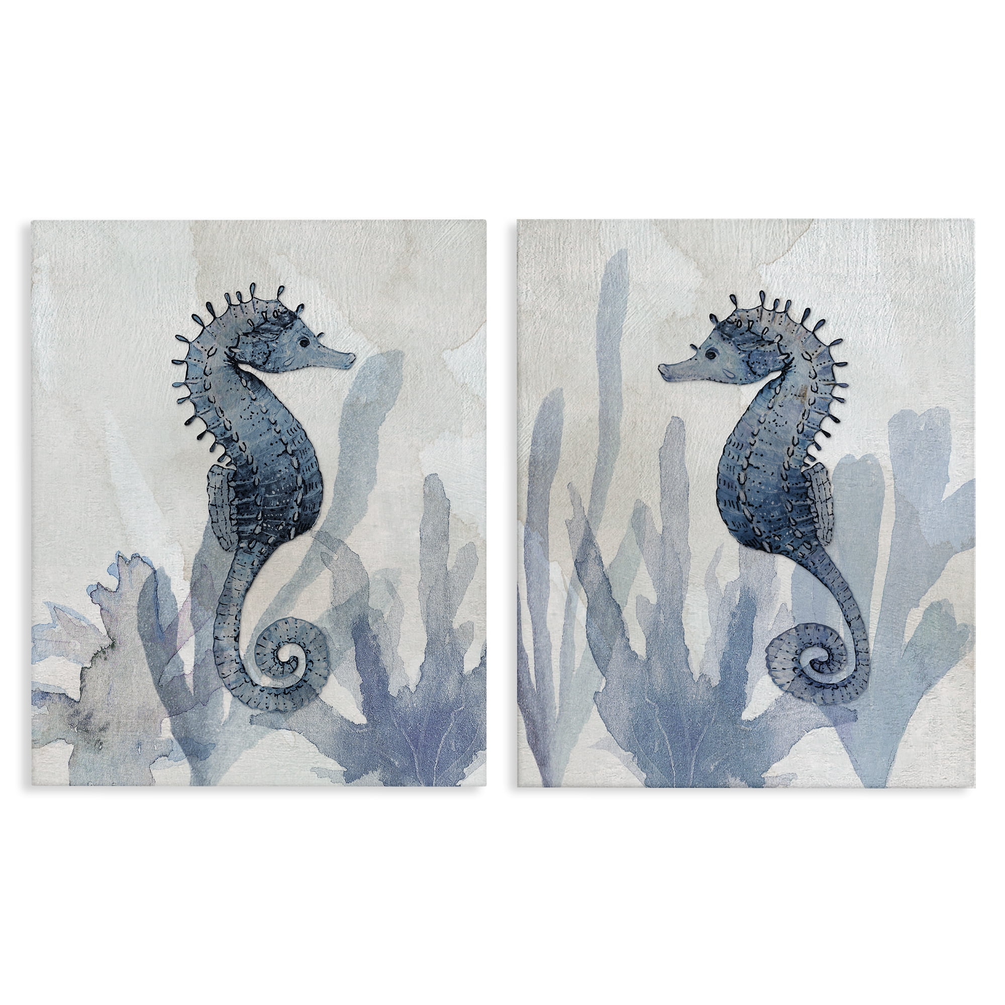 Stupell Industries Impressions of Seahorses 2 Piece Canvas Wall Art Set, design by Susan Jill