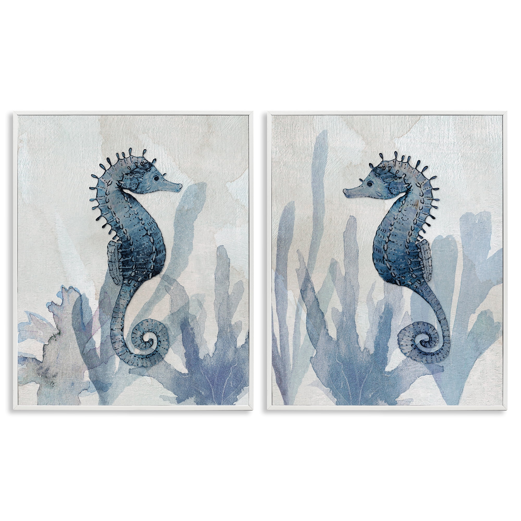Stupell Industries Impressions of Seahorses 2 Piece White Framed Giclee Art Set, design by Susan Jill