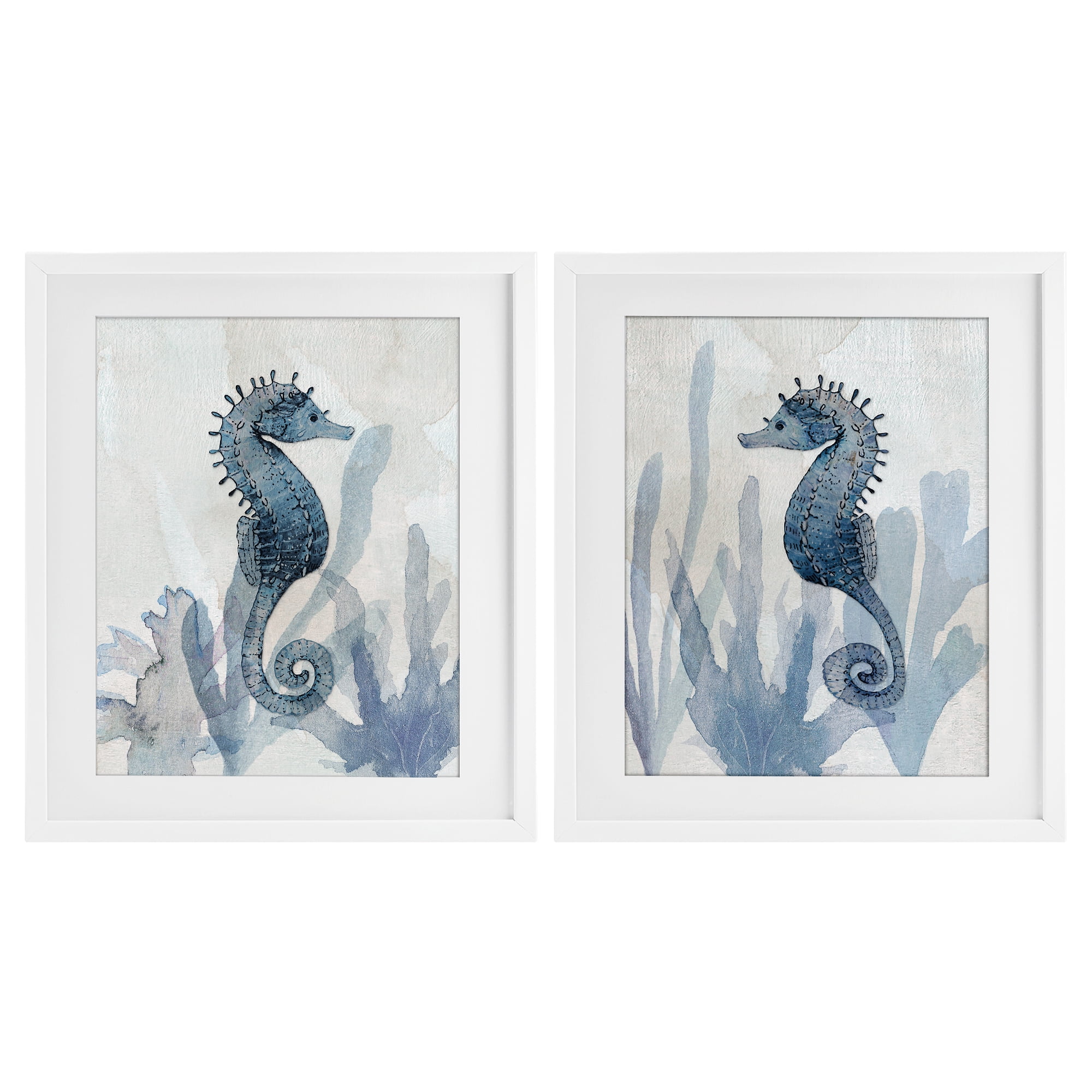 Stupell Industries Impressions of Seahorses 2 Piece White Framed Print Under Glass Set, design by Susan Jill