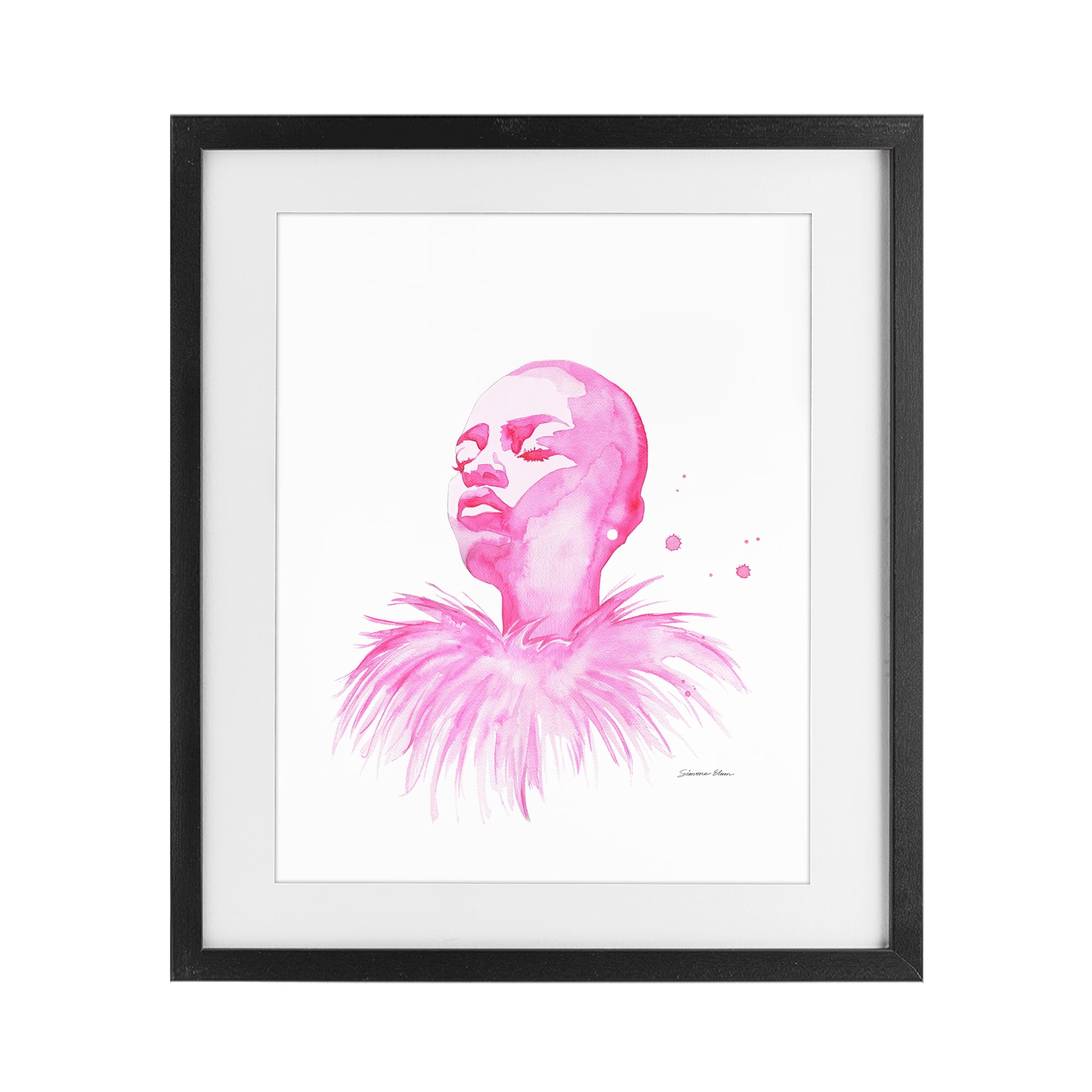 Stupell Industries In A Pink Mood Portrait Black Framed Print Under Glass, design by Simone Elum